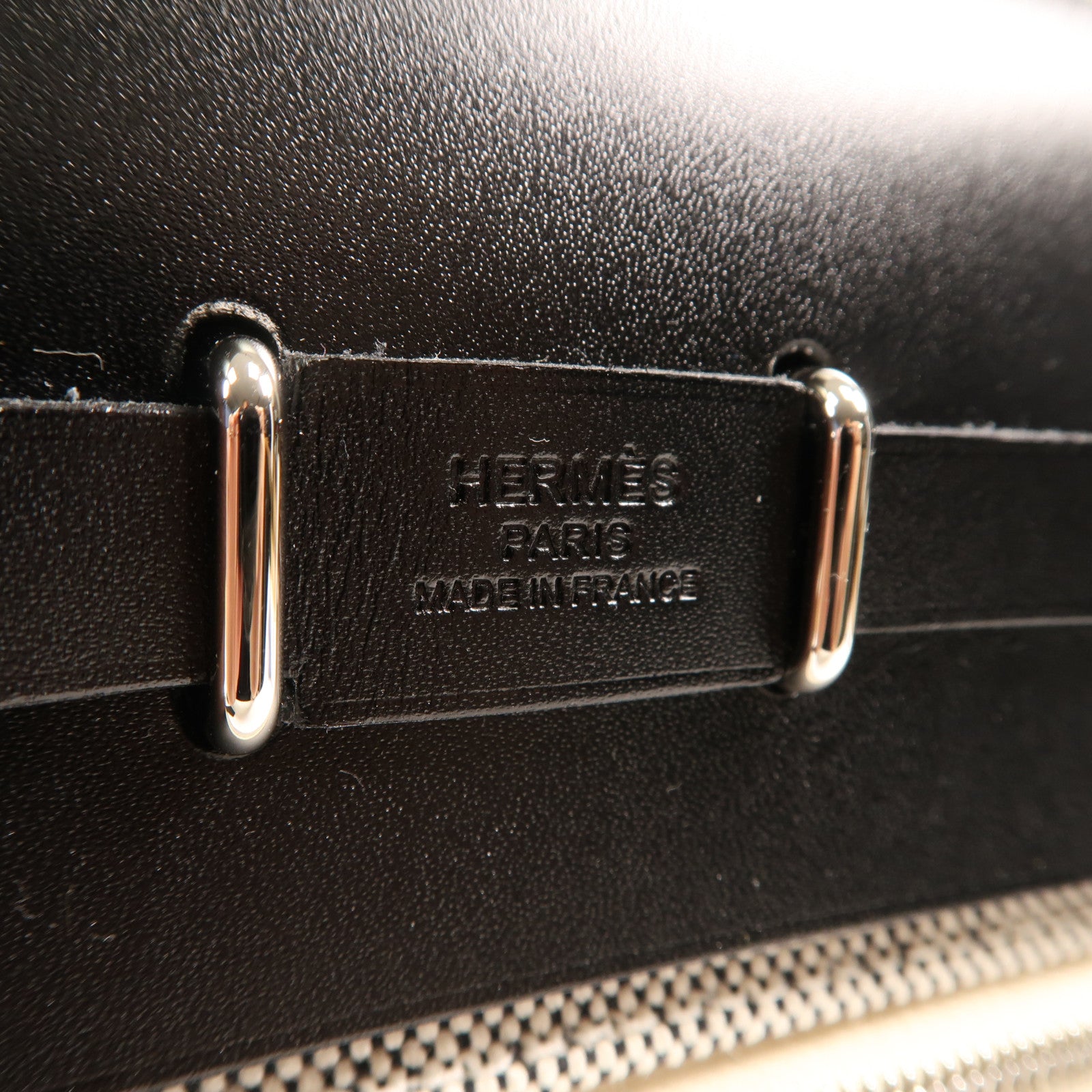 HERMES 帆布Herbag Mini銀扣肩背袋Black/White