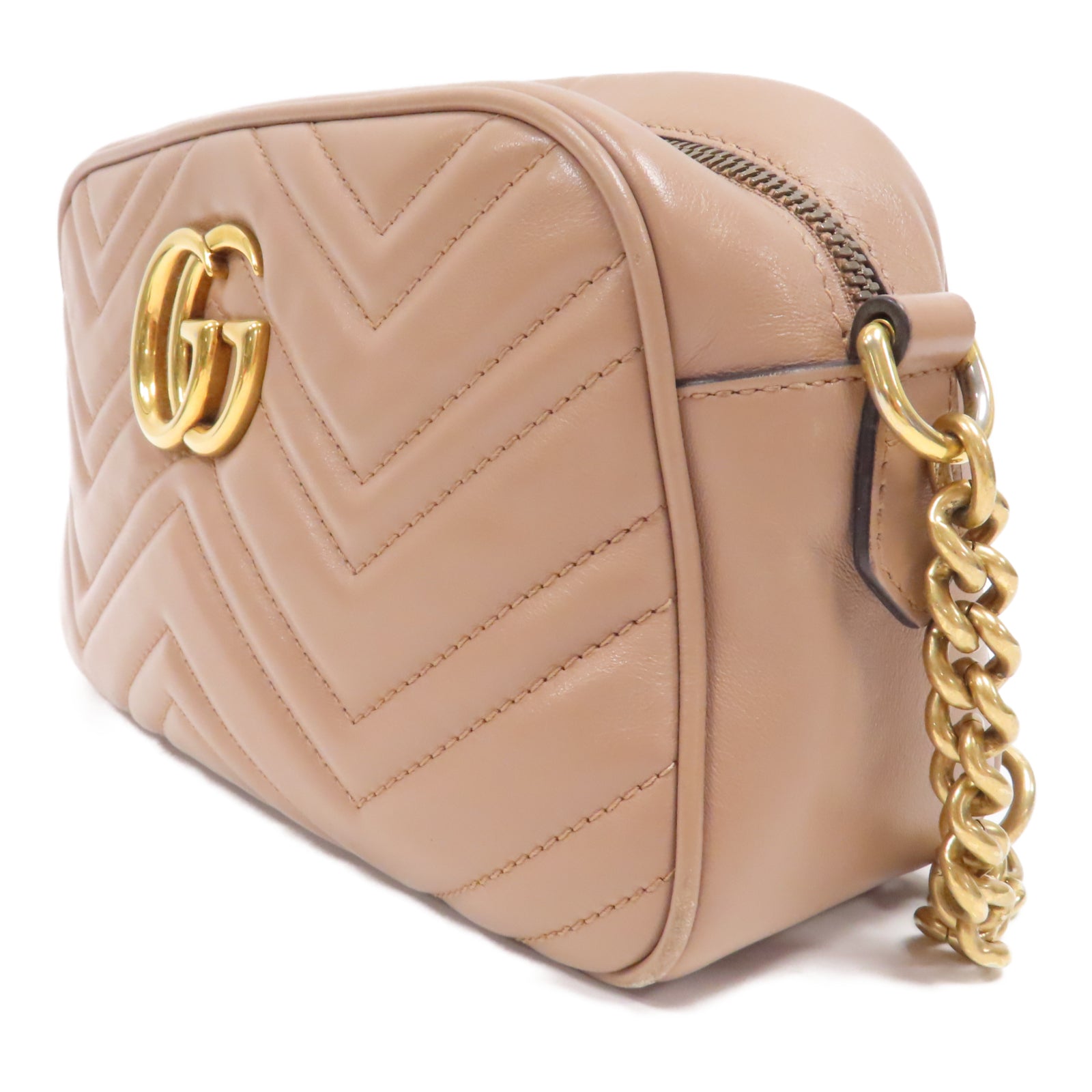 GUCCI 牛皮皮革GG Marmont Camera Bag金扣鏈帶肩背袋裸粉色