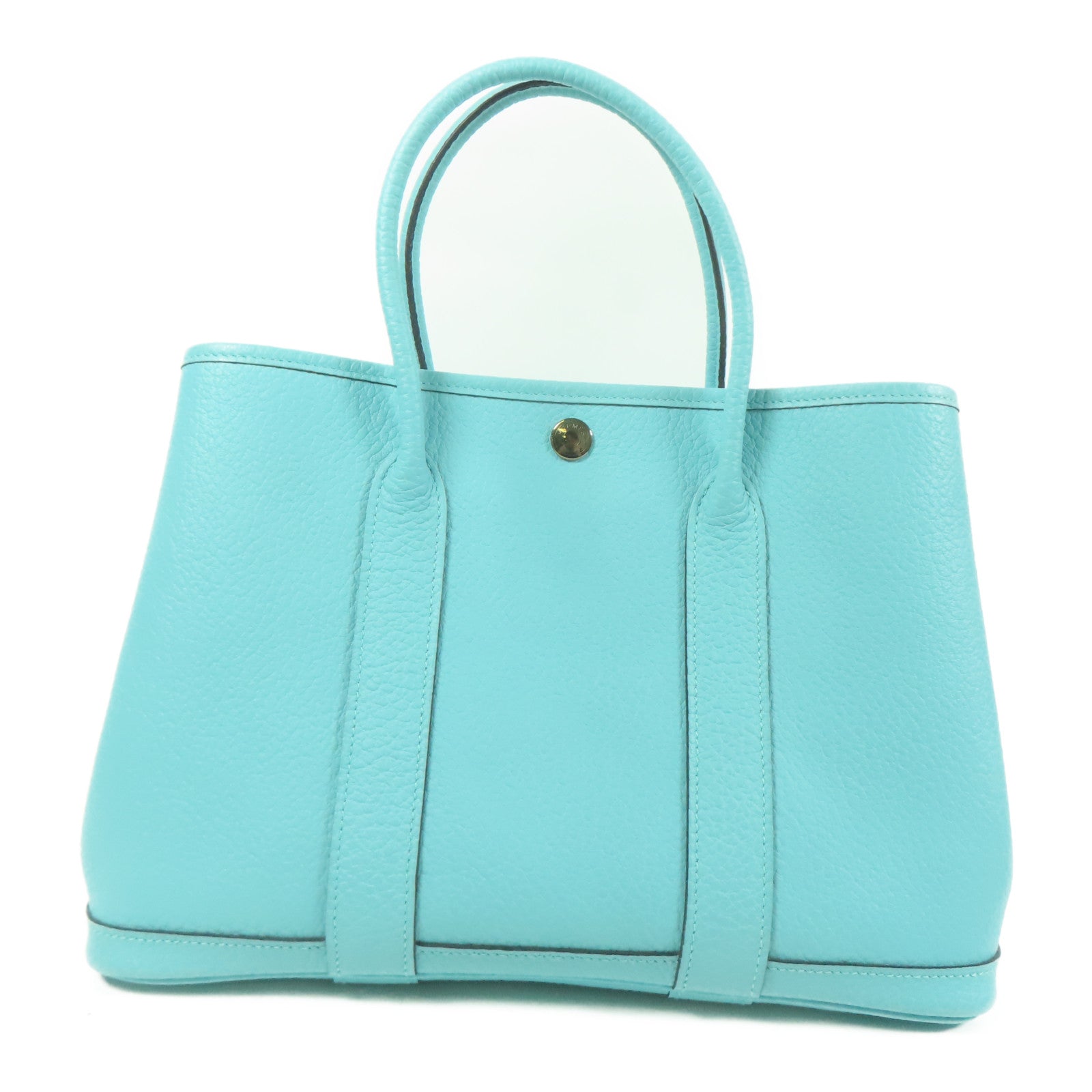 HERMES Negonda皮革Garden Party TPM銀扣手挽袋Bleu Atoll