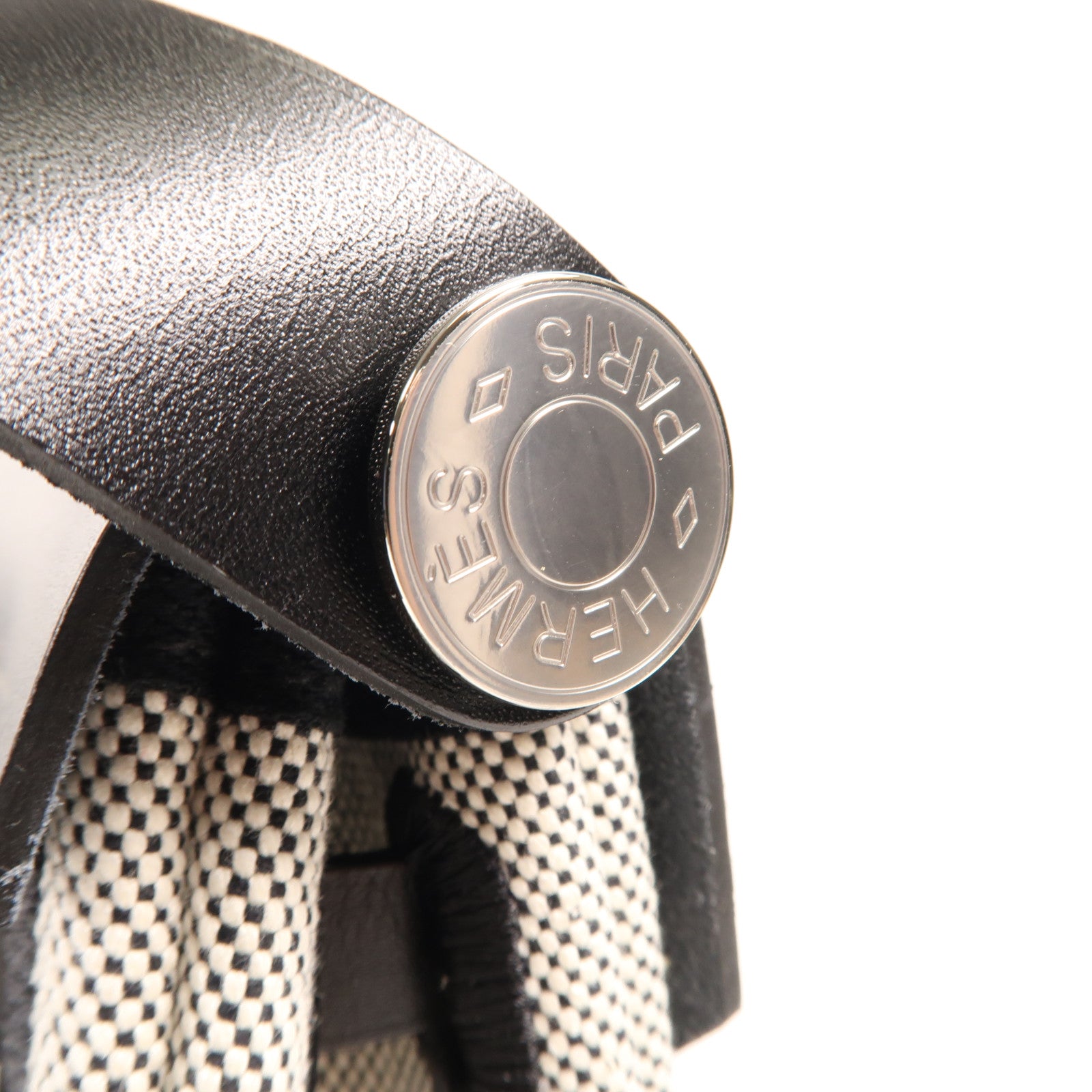 HERMES 帆布Herbag Mini銀扣肩背袋Black/White