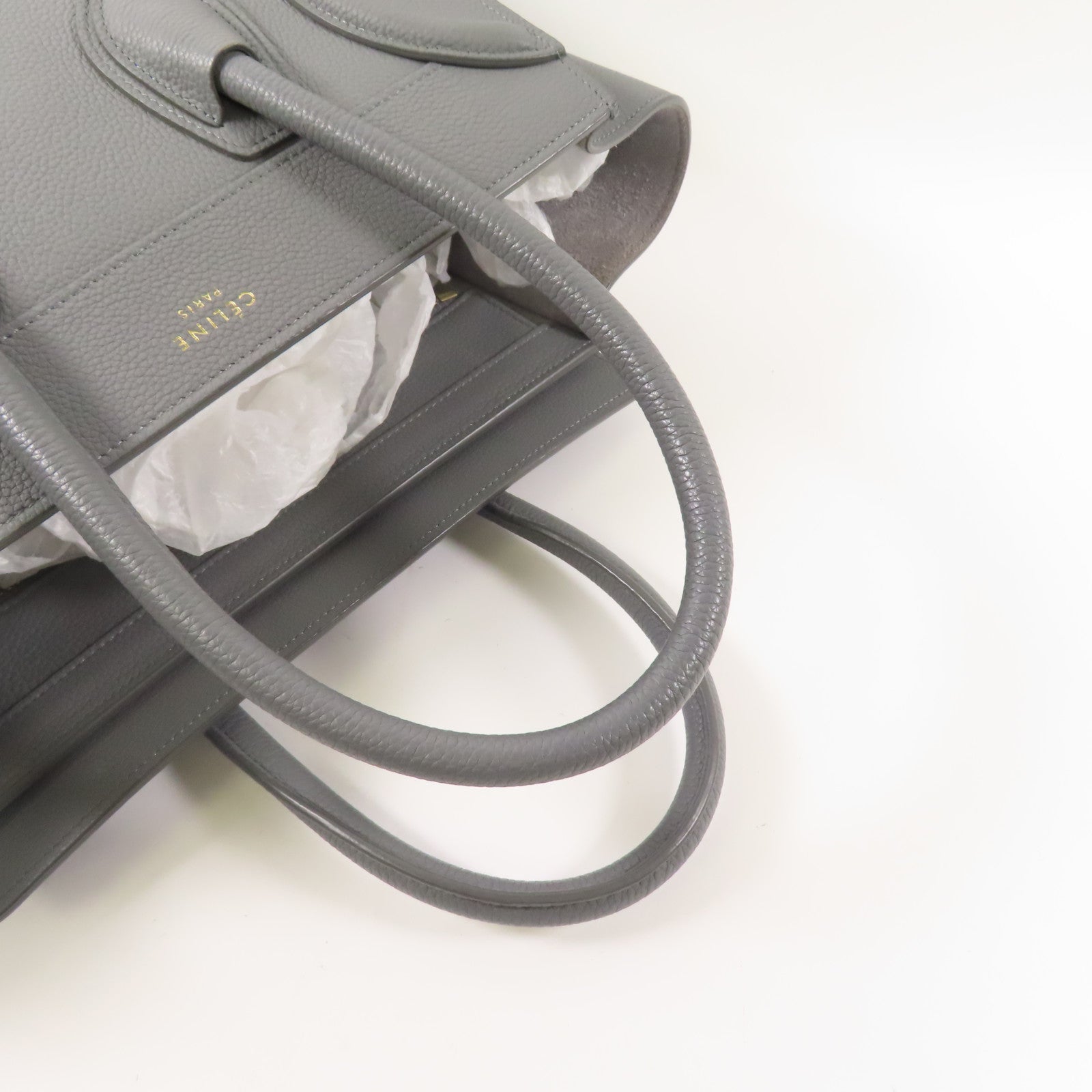 CELINE 牛皮皮革Micro Luggage金扣手挽袋灰色