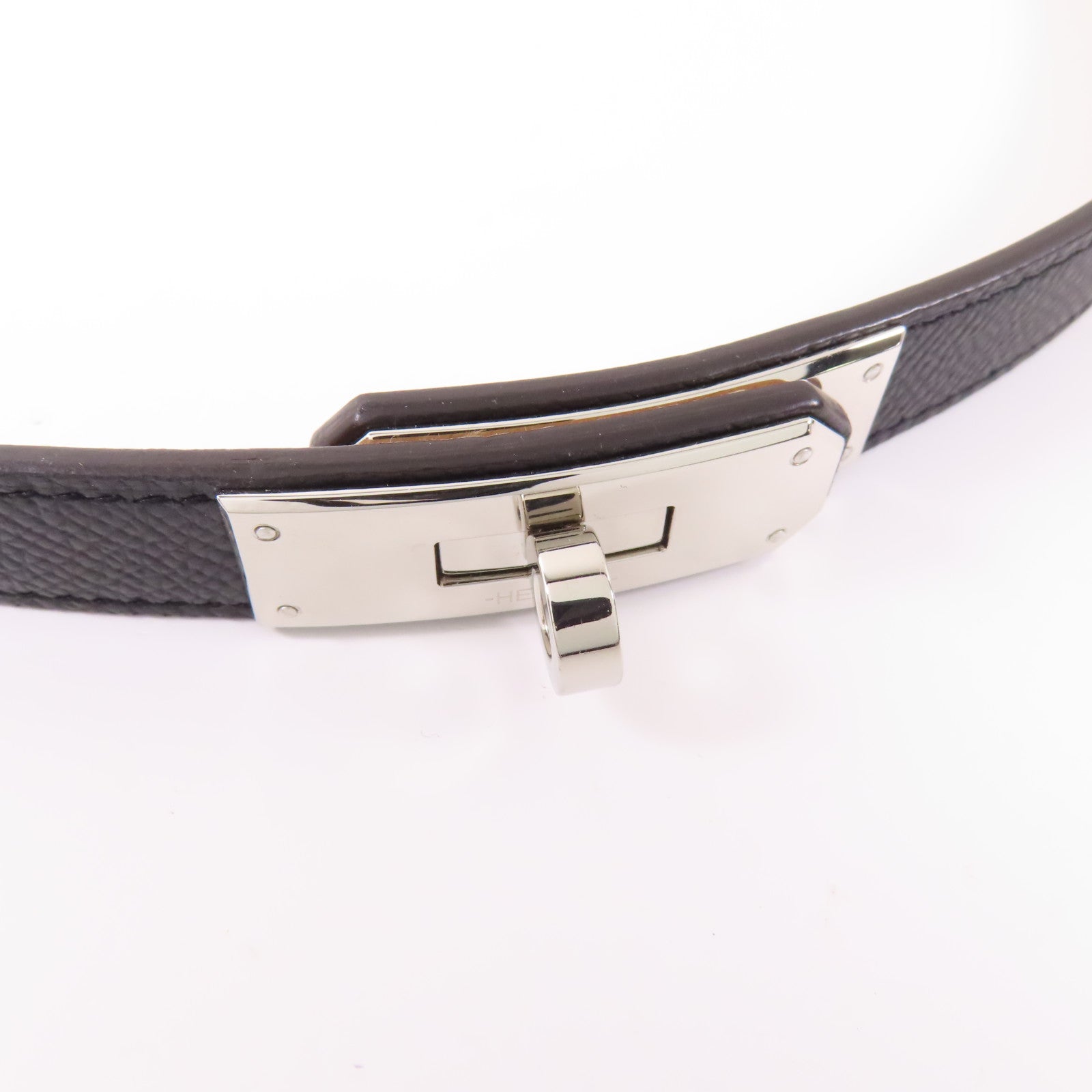 HERMES Epsom皮革Kelly Belt銀扣皮帶Noir
