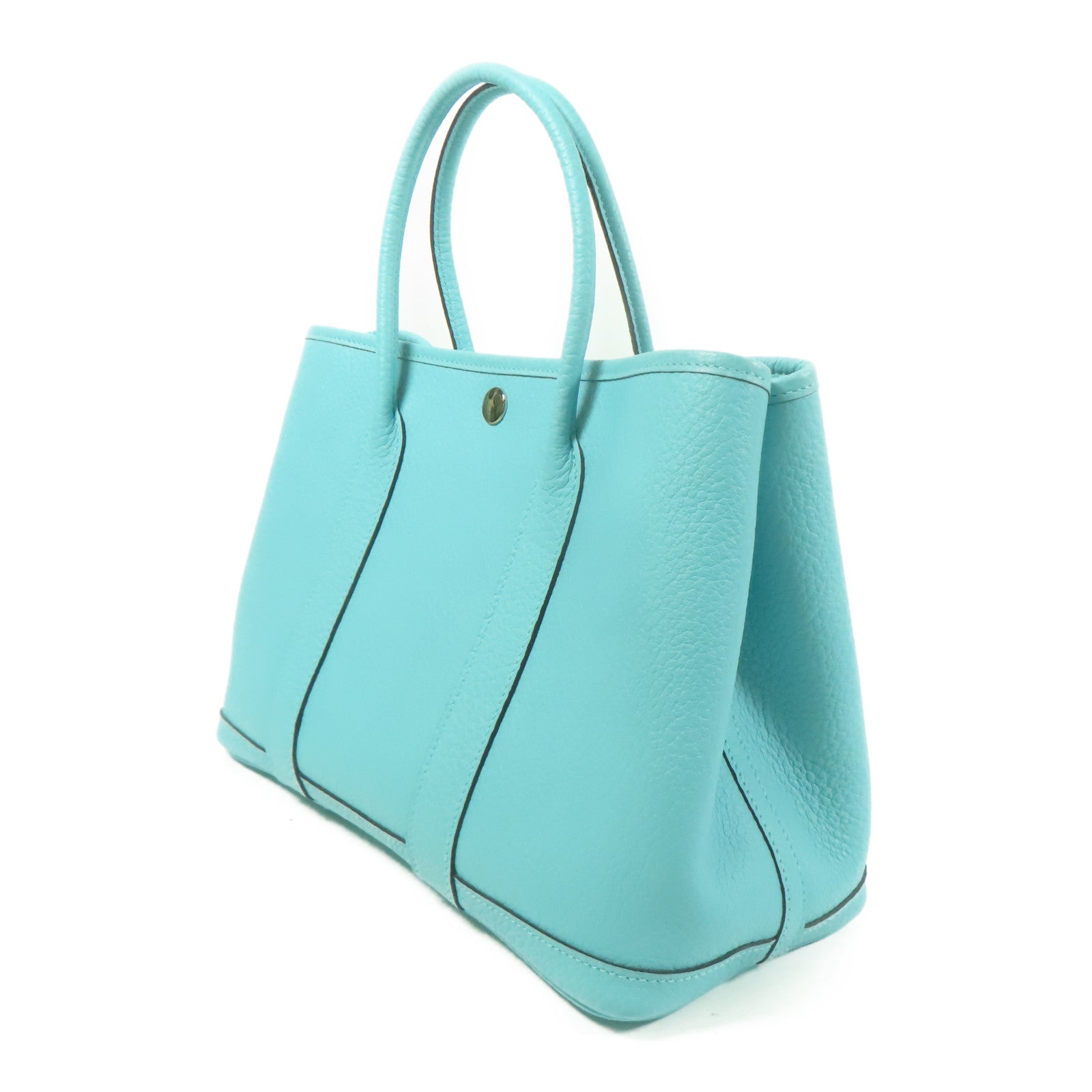 HERMES Negonda皮革Garden Party TPM銀扣手挽袋Bleu Atoll