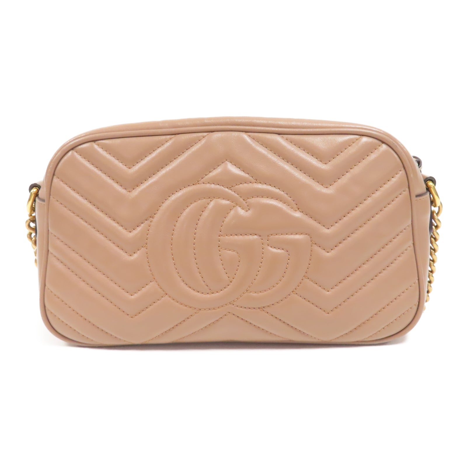 GUCCI 牛皮皮革GG Marmont Camera Bag金扣鏈帶肩背袋裸粉色