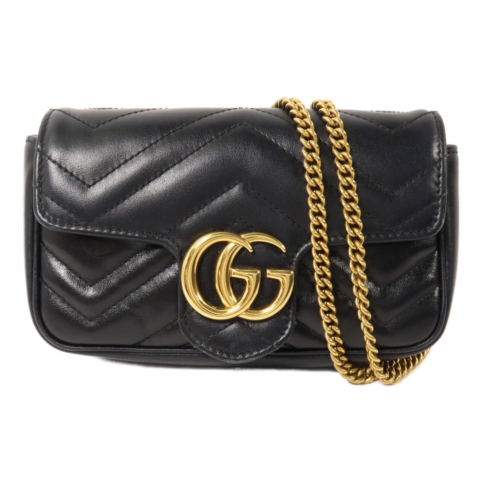 GUCCI 牛皮皮革GG Marmont Super Mini鏈帶肩背袋