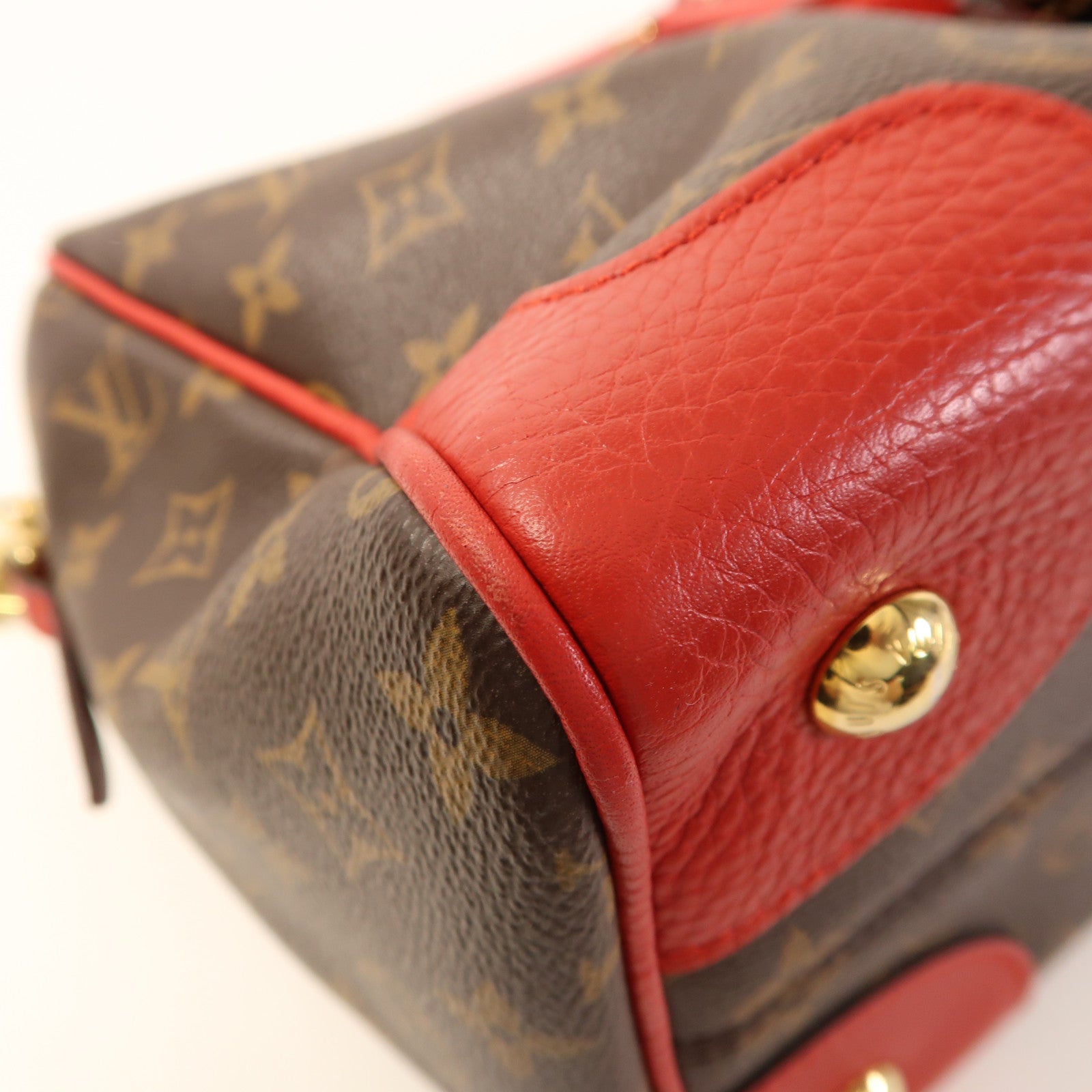 LOUIS VUITTON LV GHW Retiro 2 Way Shoulder Handbag M40546 Monogram Brown Red