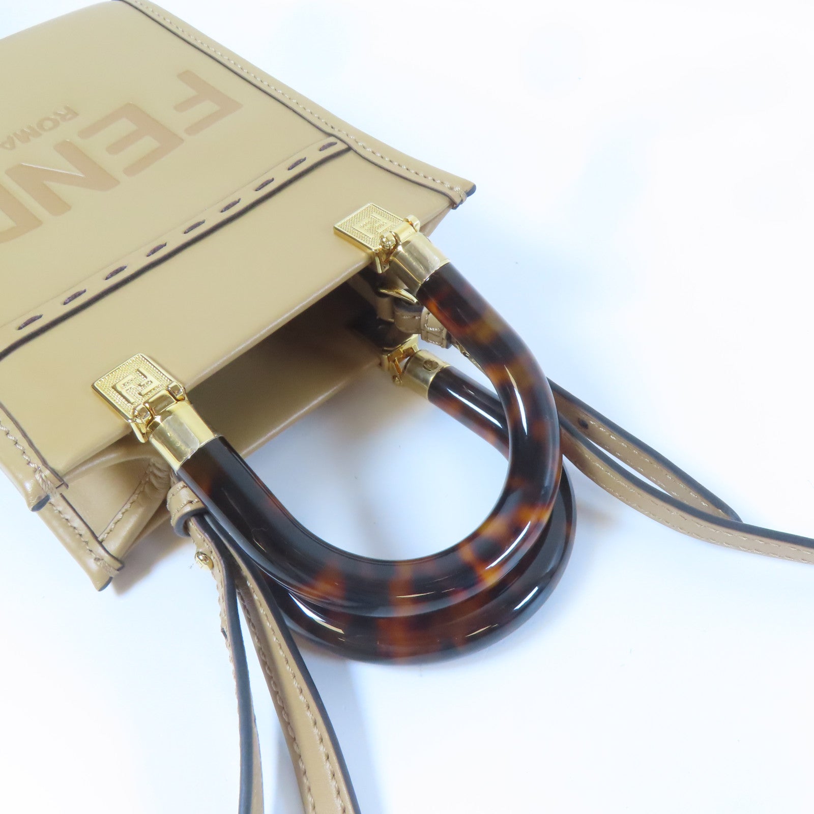 FENDI 【激減優惠】牛皮皮革Mini Sunshine金扣手挽肩背兩用袋啡色