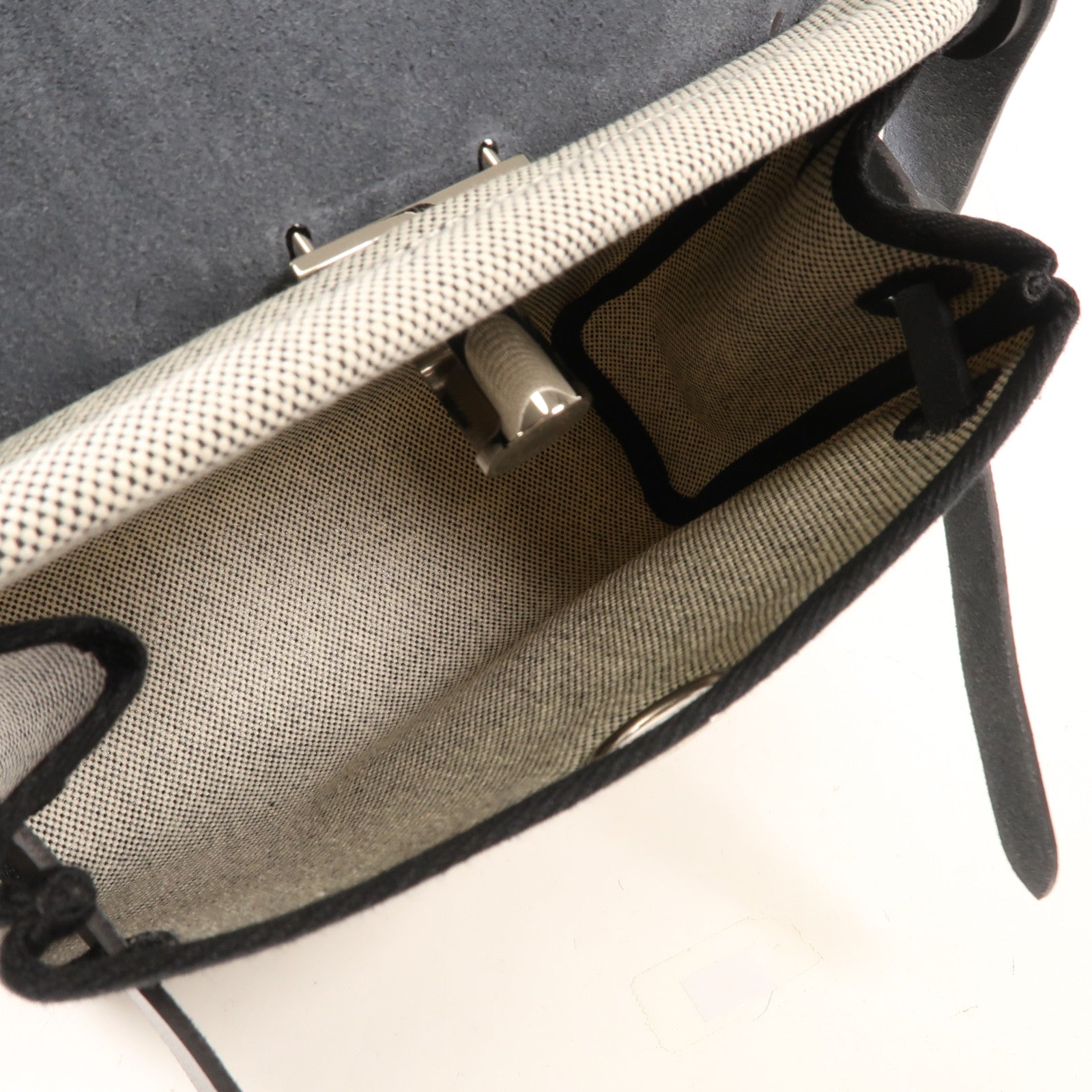 HERMES 帆布Herbag Mini銀扣肩背袋Black/White
