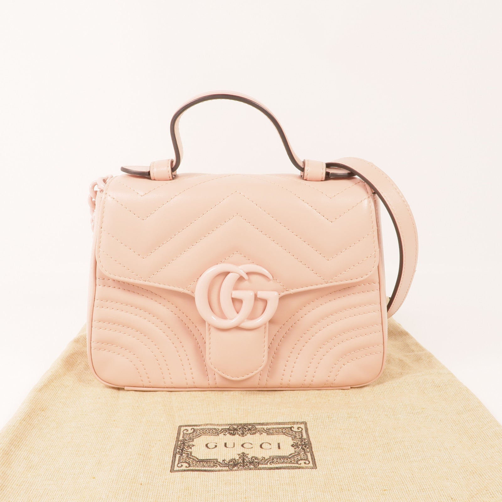 GUCCI 牛皮皮革GG Marmont銀扣手挽肩背兩用袋