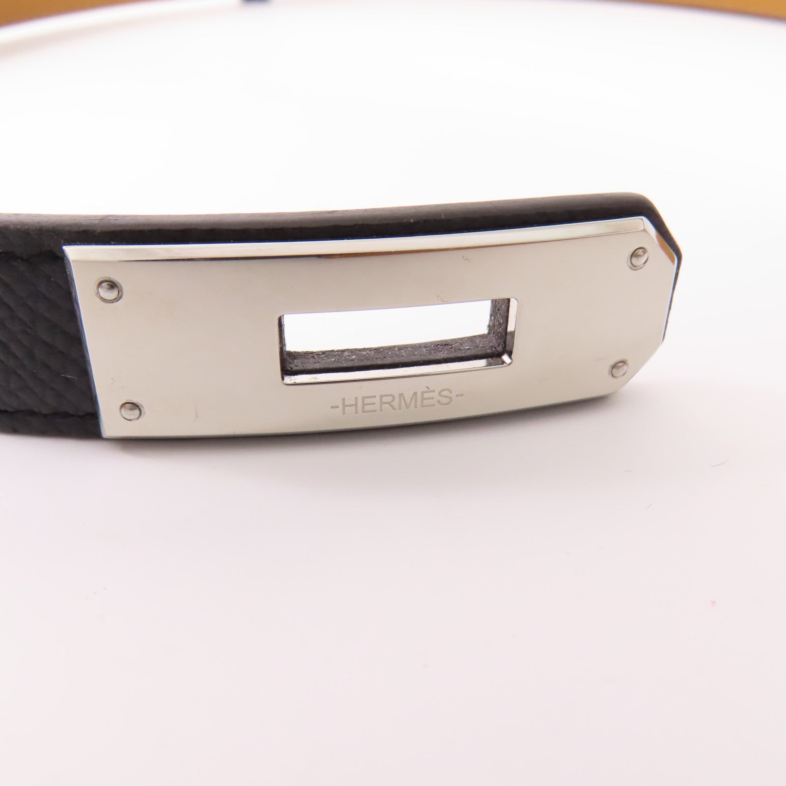HERMES Epsom皮革Kelly Belt銀扣皮帶Noir