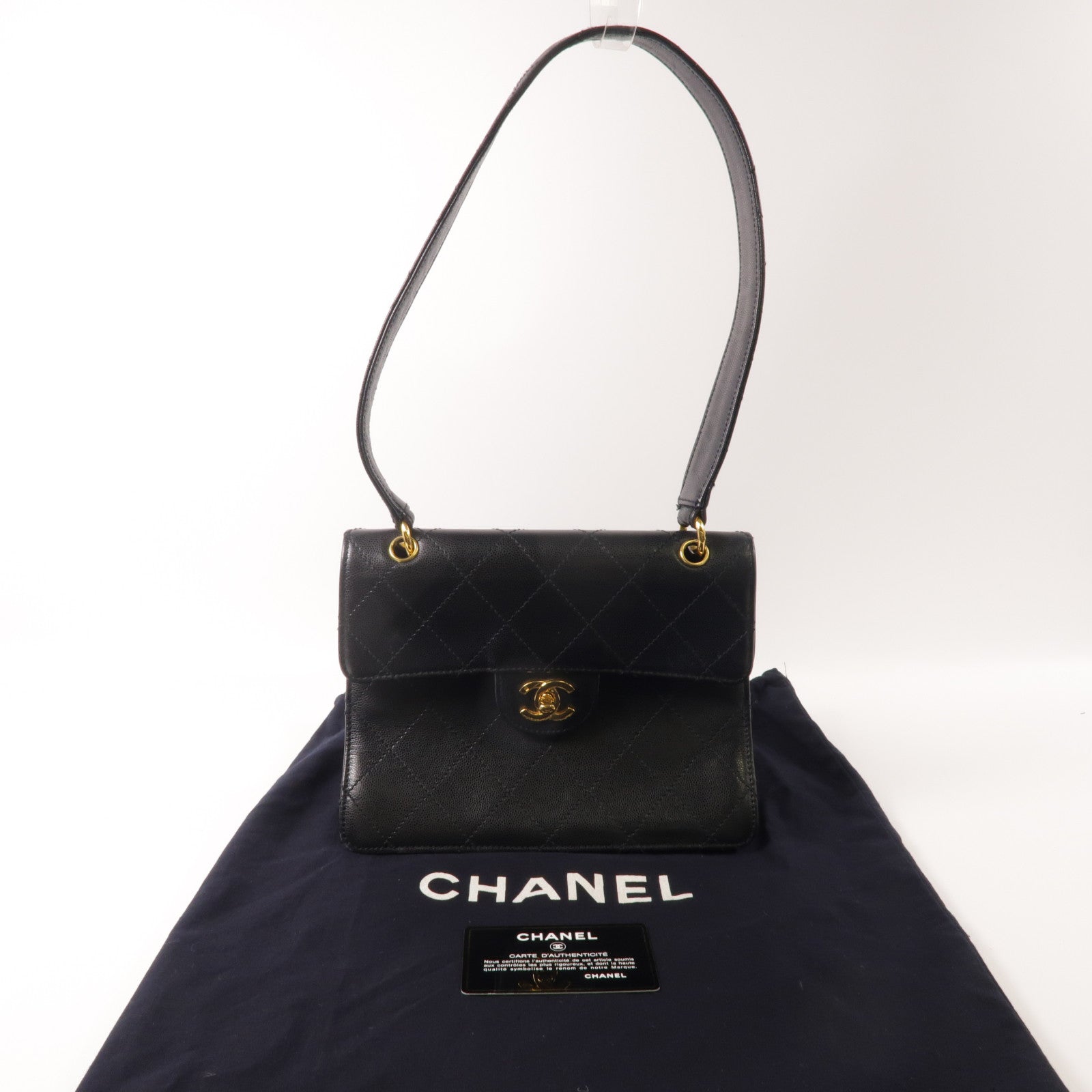 CHANEL 牛皮皮革Vintage Shoulder Bag金扣肩背袋