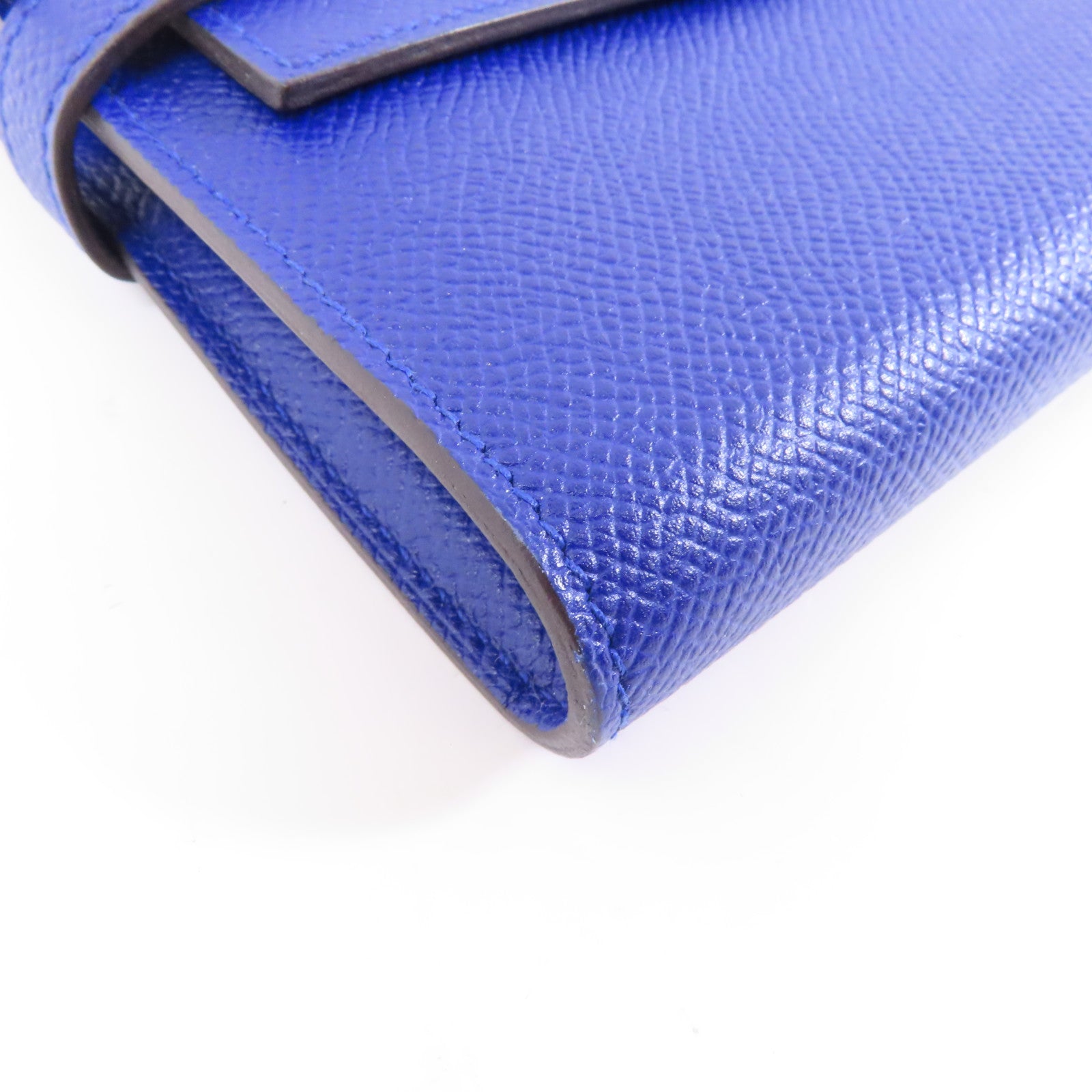 HERMES 【激減優惠】Epsom皮革Kelly Wallet銀扣長錢包Bleu Electrique/藍色