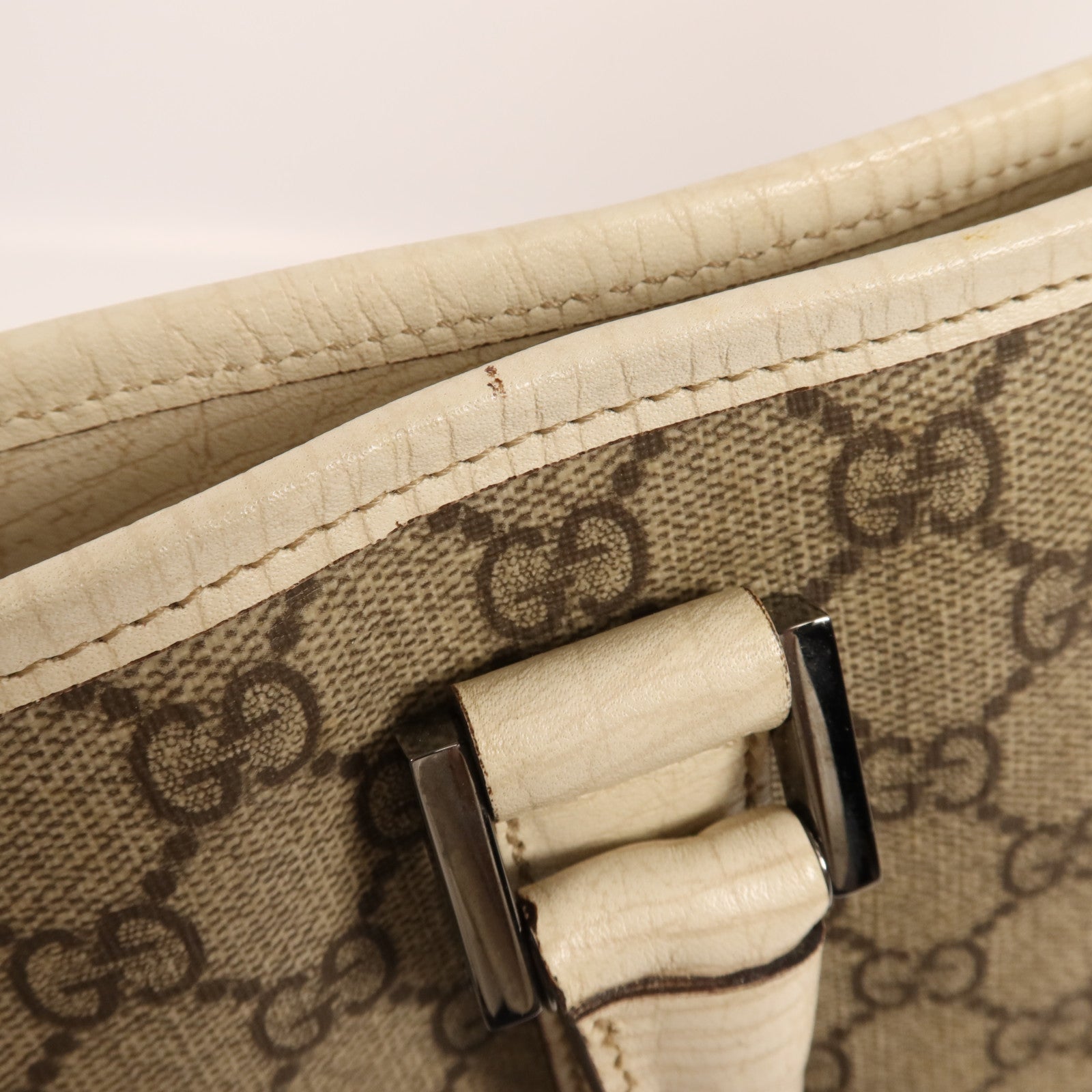 GUCCI 塗層帆布Tote Bag銀扣肩背袋