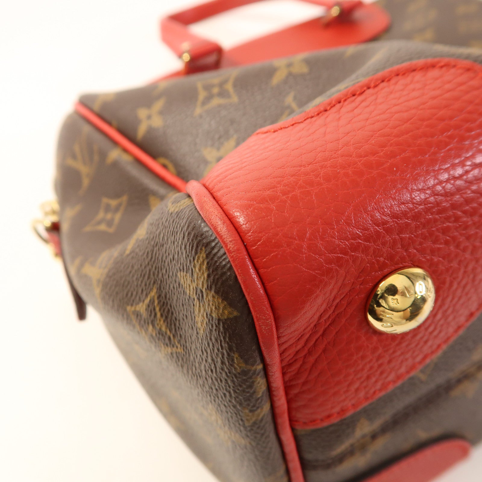 LOUIS VUITTON LV GHW Retiro 2 Way Shoulder Handbag M40546 Monogram Brown Red
