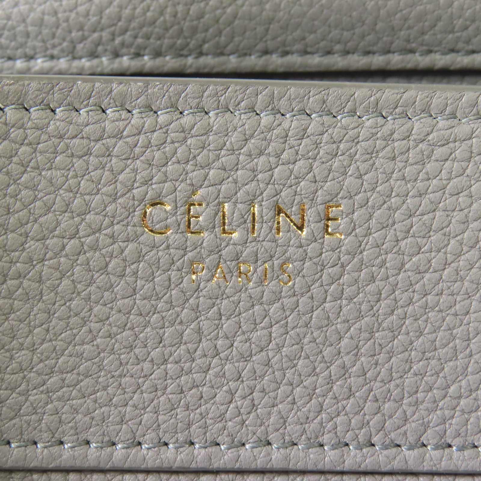 CELINE 牛皮皮革Micro Luggage金扣手挽袋灰色