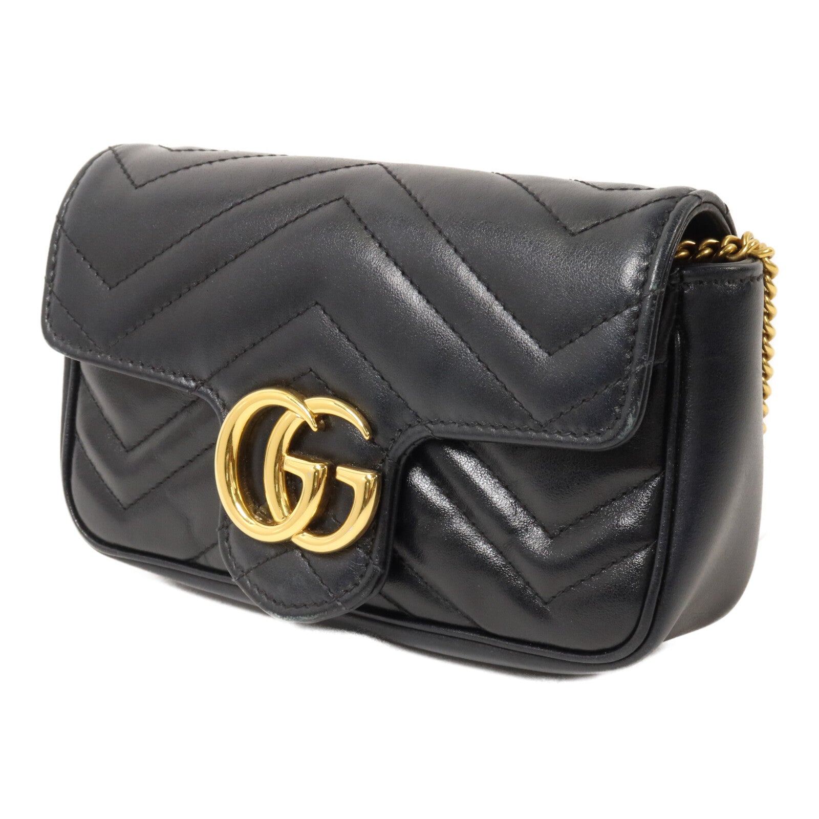 GUCCI 牛皮皮革GG Marmont Super Mini鏈帶肩背袋