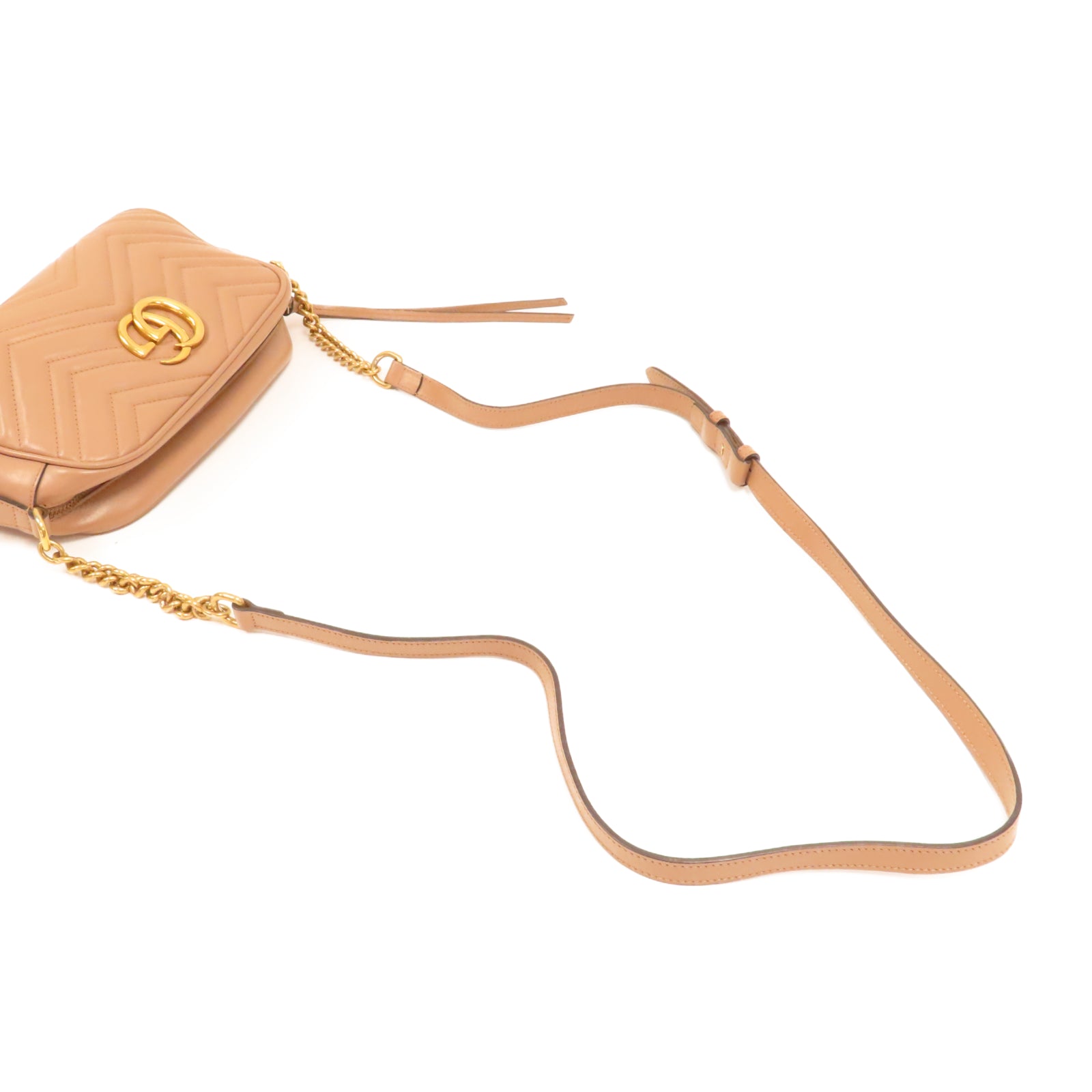 GUCCI 牛皮皮革GG Marmont Camera Bag金扣鏈帶肩背袋裸粉色