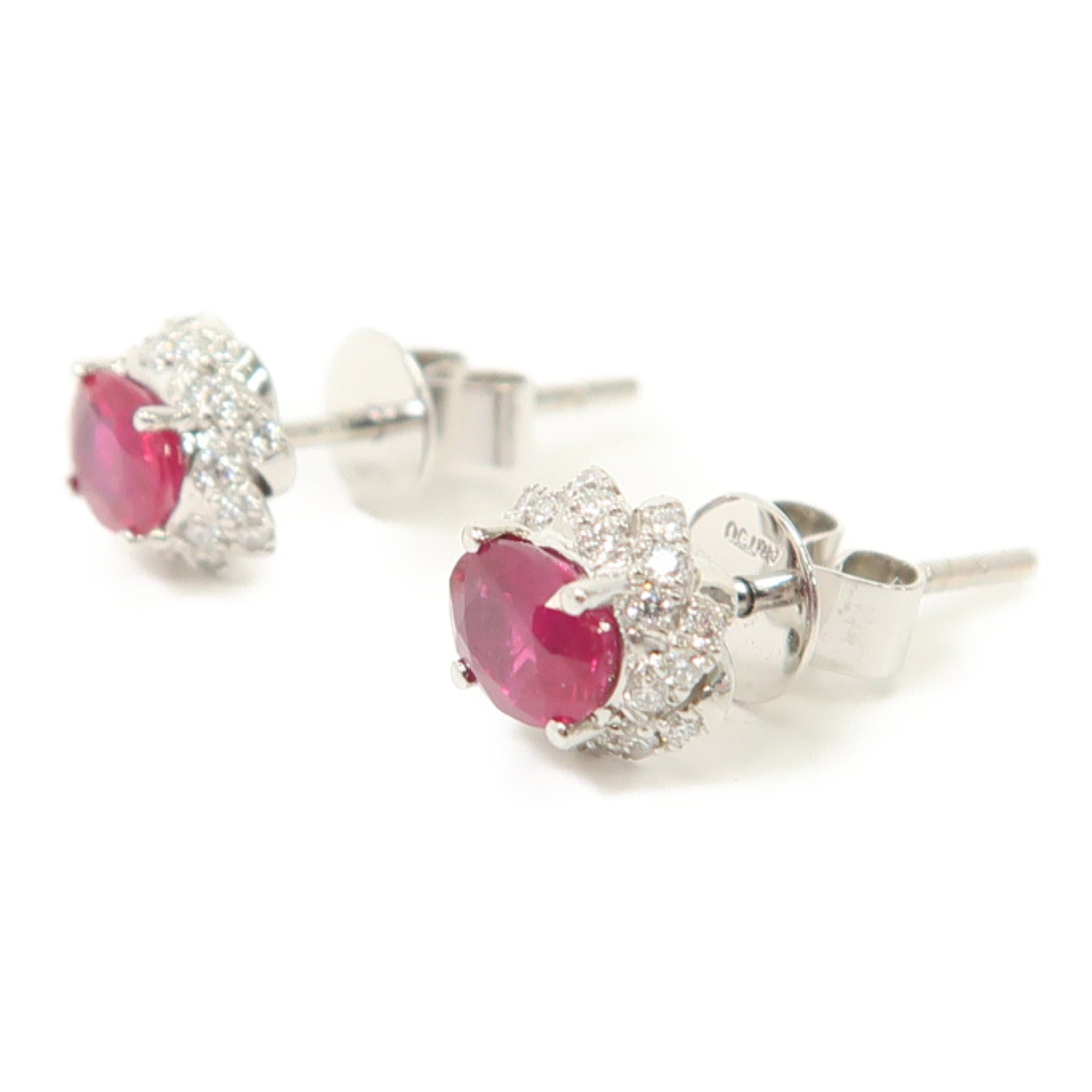 JEWELRY 【激減優惠】18K白金Ruby Diamond Earrings 0.86ct紅寶石/0.18ct鑽石耳環紅色/銀色