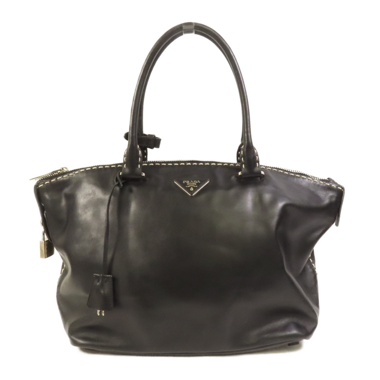 PRADA 牛皮皮革Handbag銀扣手挽袋