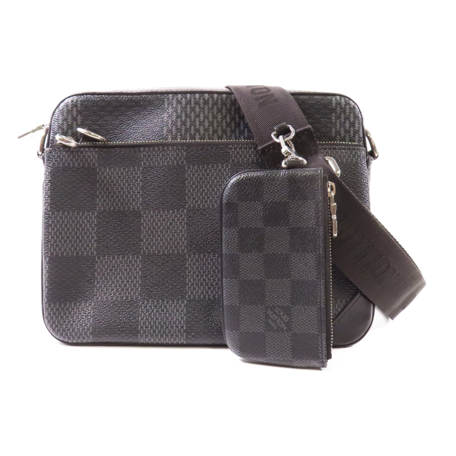 LOUIS VUITTON Damier Graphite Trio Messenger銀扣肩背袋