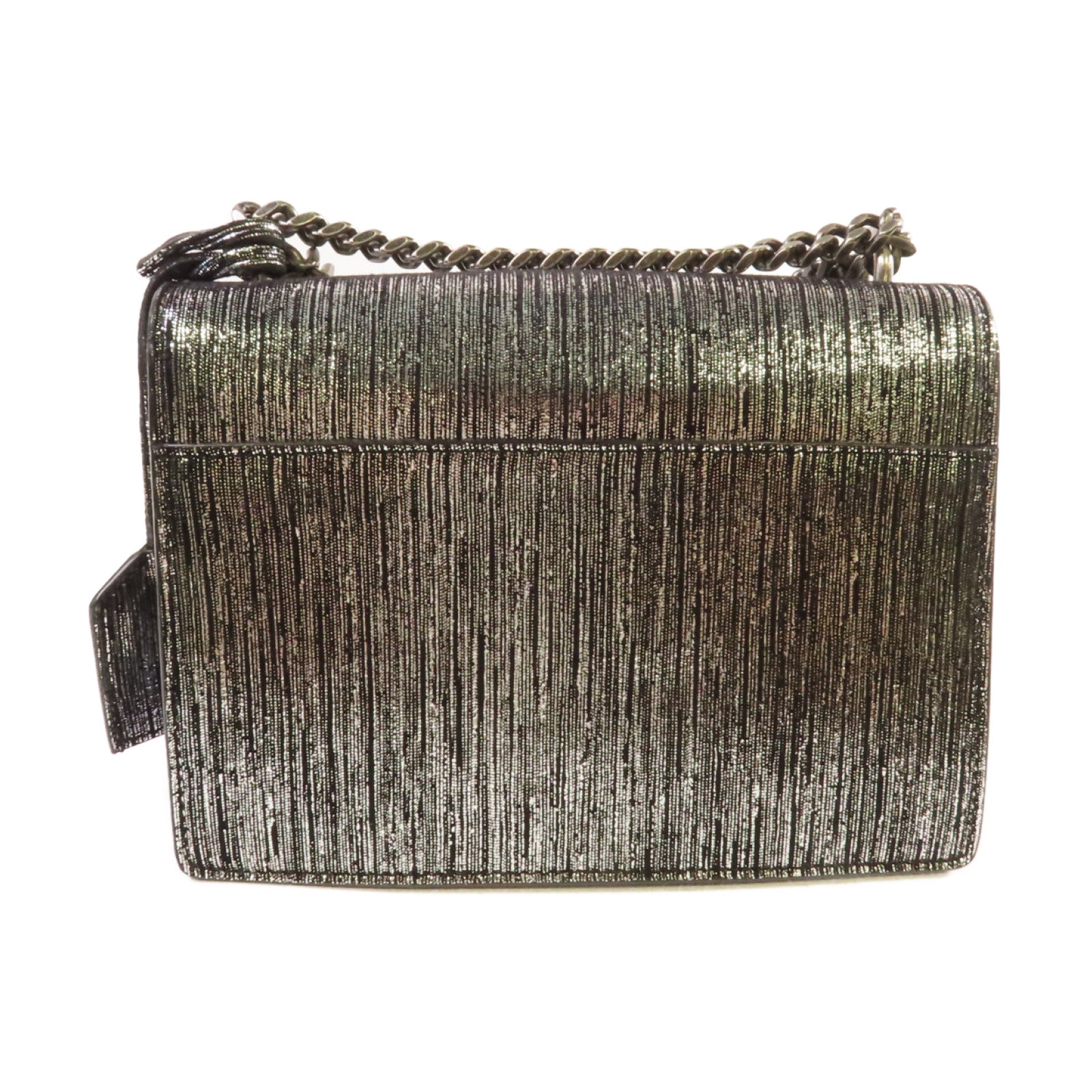 SAINT LAURENT 皮革Chain Shoulder銀扣鏈帶肩背袋銀色