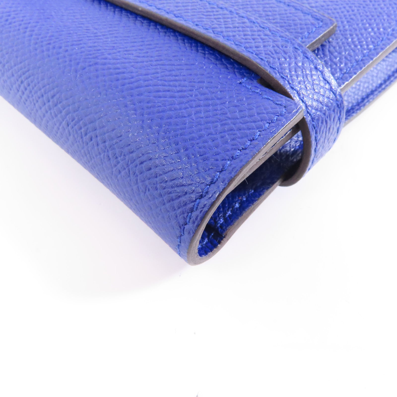 HERMES 【激減優惠】Epsom皮革Kelly Wallet銀扣長錢包Bleu Electrique/藍色