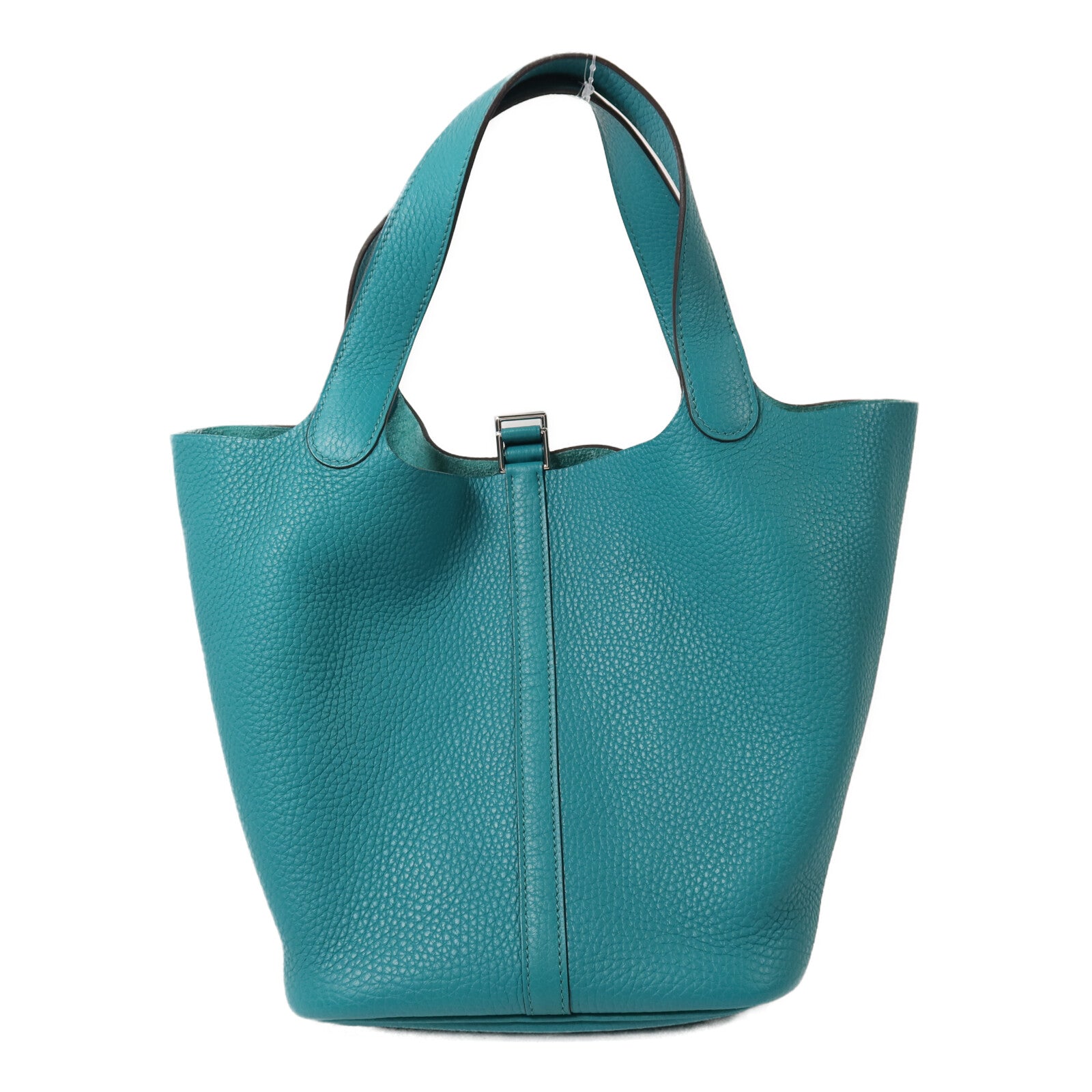 HERMES Clemence皮革Picotin MM銀扣手挽袋Bleu Paon