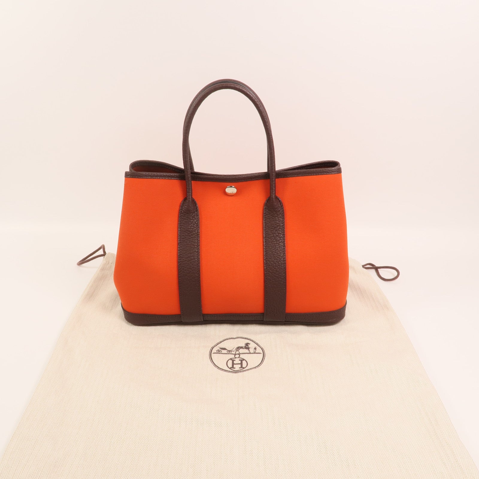 HERMES 帆布Garden Party TPM銀扣手挽袋Cuivre