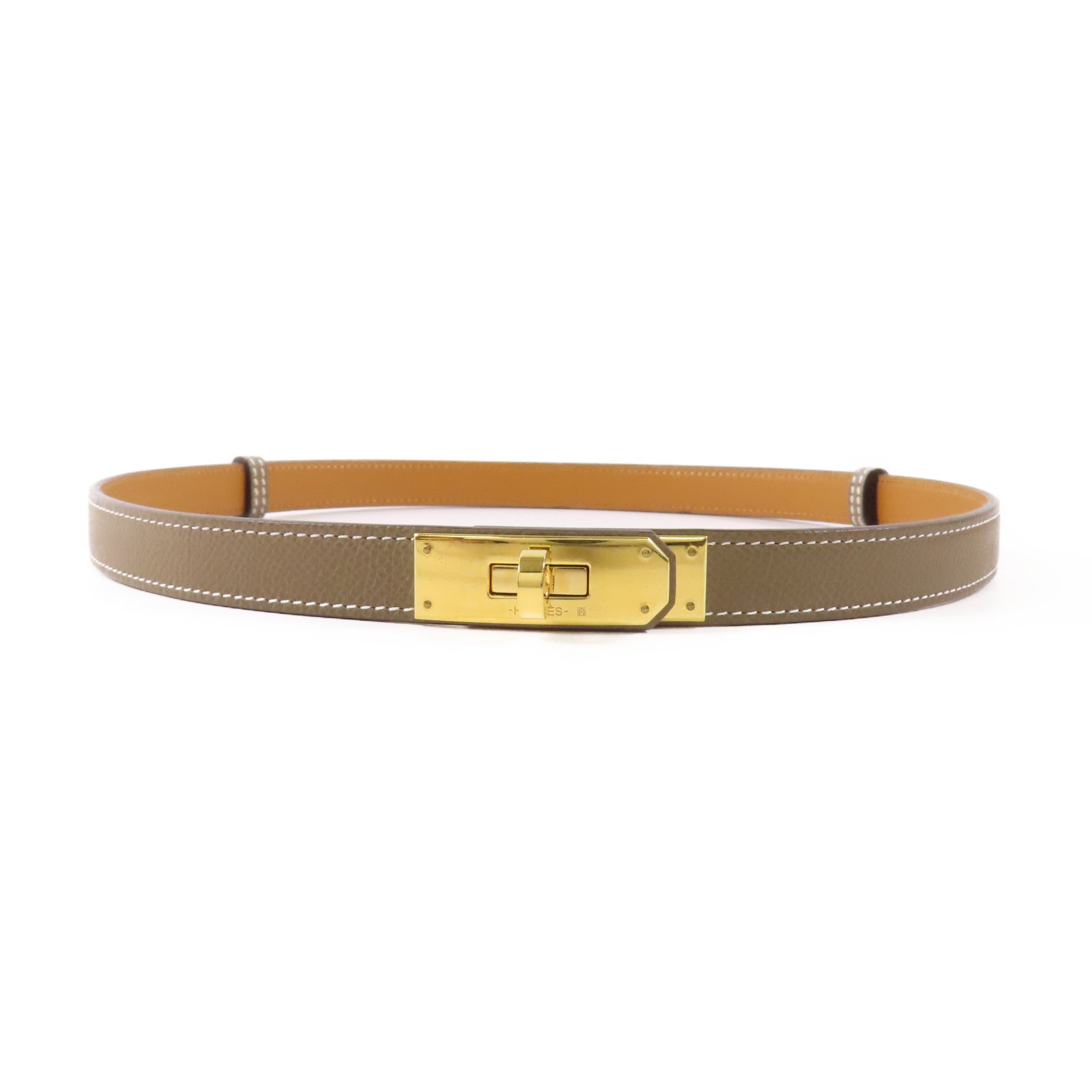 HERMES Epsom皮革Kelly Belt金扣皮帶Etoupe