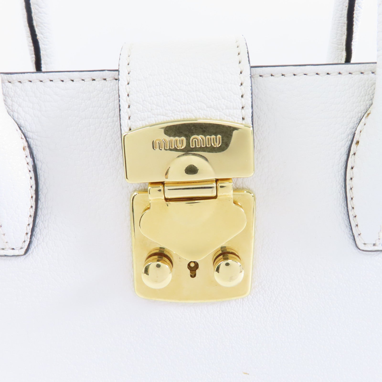 Miu Miu 牛皮皮革Madras金扣手挽肩背兩用袋白色