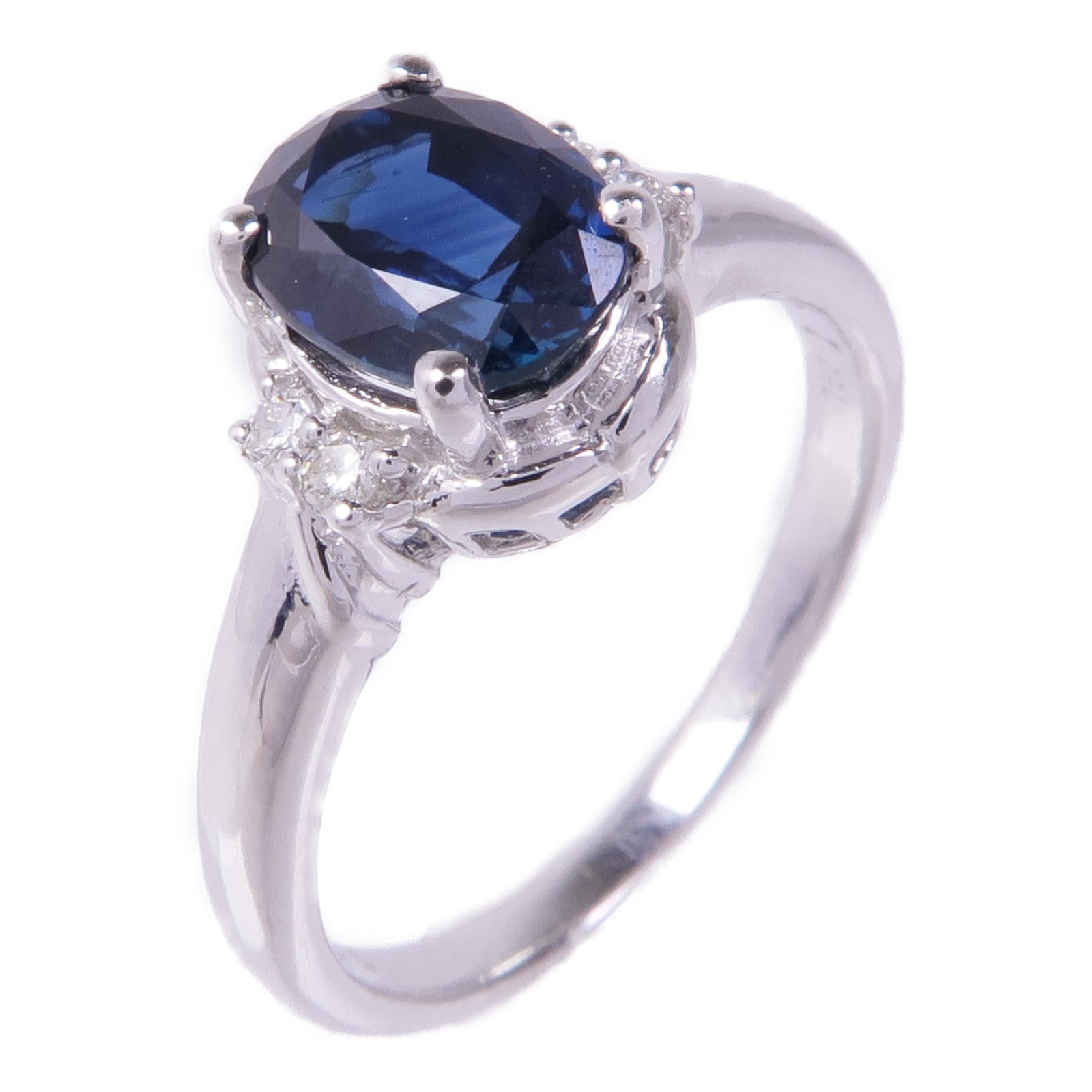 JEWELRY 18K白金Sapphire Diamond Ring藍寶石/鑽石戒指US#7.25