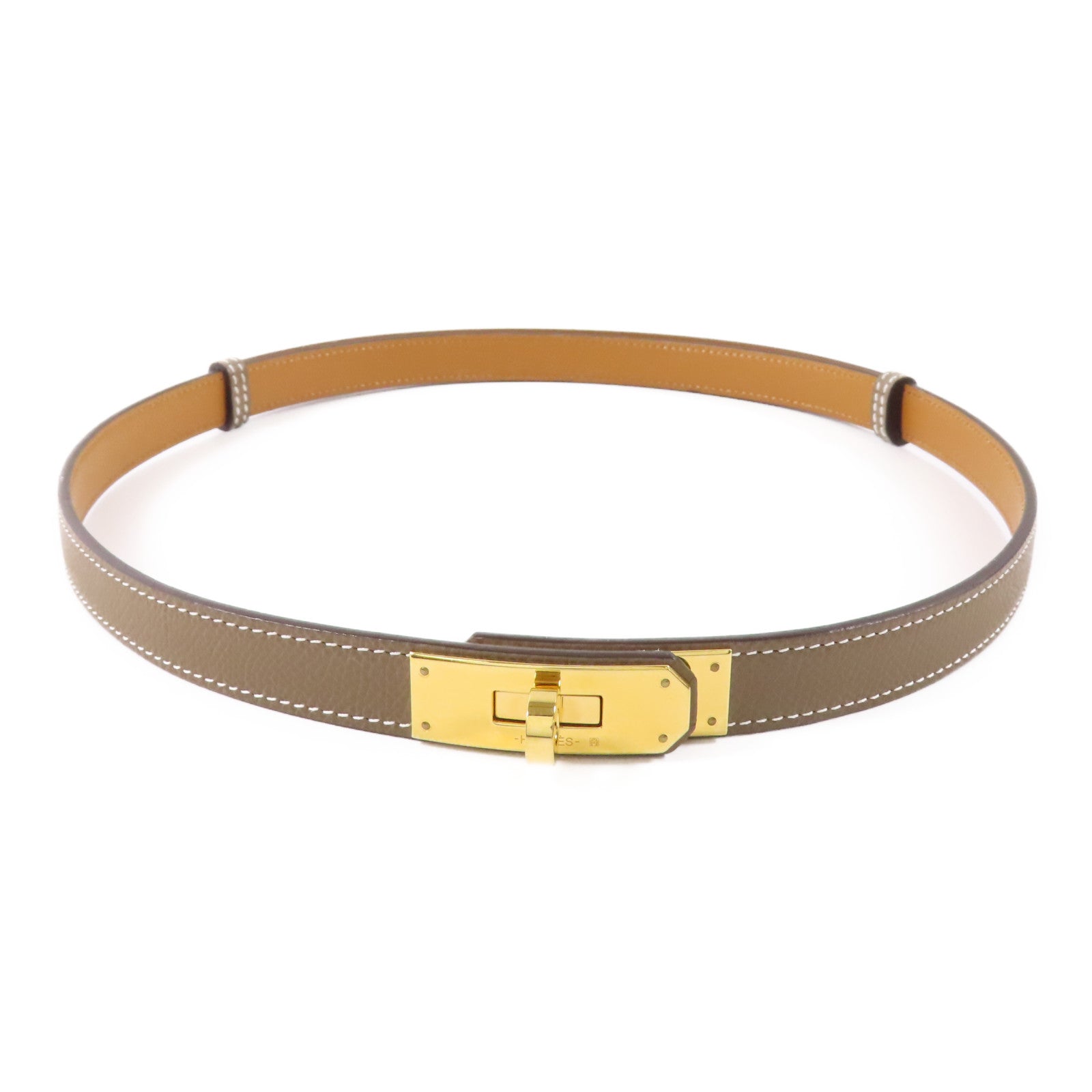 HERMES Epsom皮革Kelly Belt金扣皮帶Etoupe
