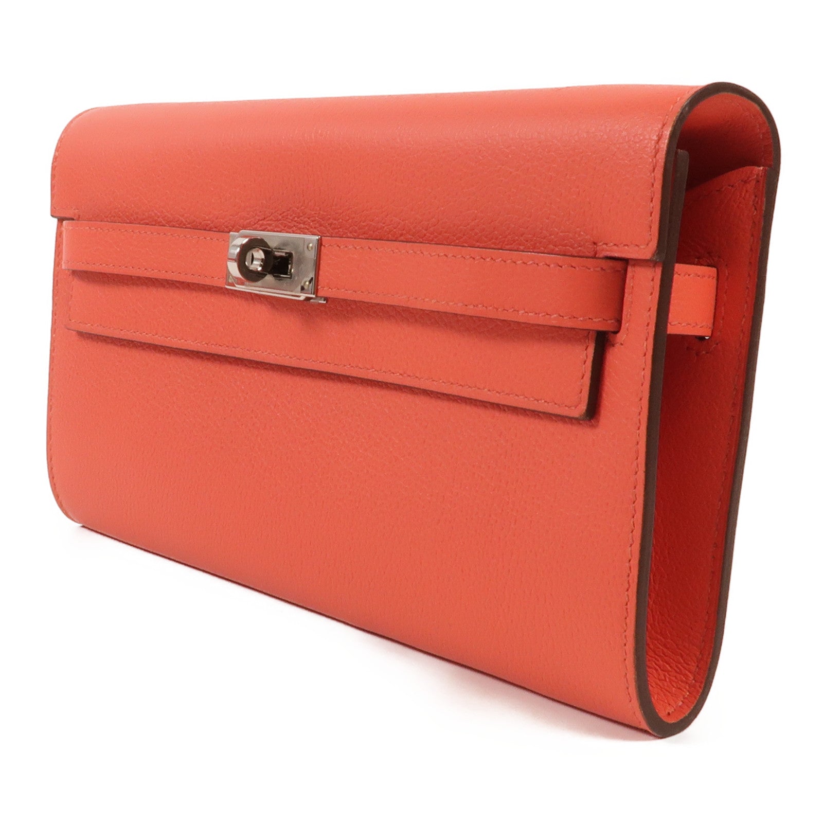 HERMES Clemence皮革Kelly To Go銀扣肩背袋Rose Lipstick