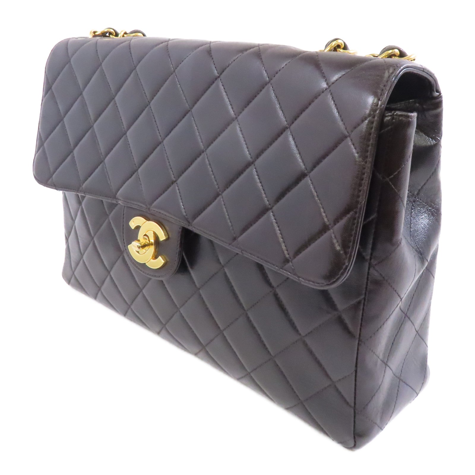 CHANEL 菱格羊皮皮革Chain Shoulder金扣鏈帶肩背袋黑色