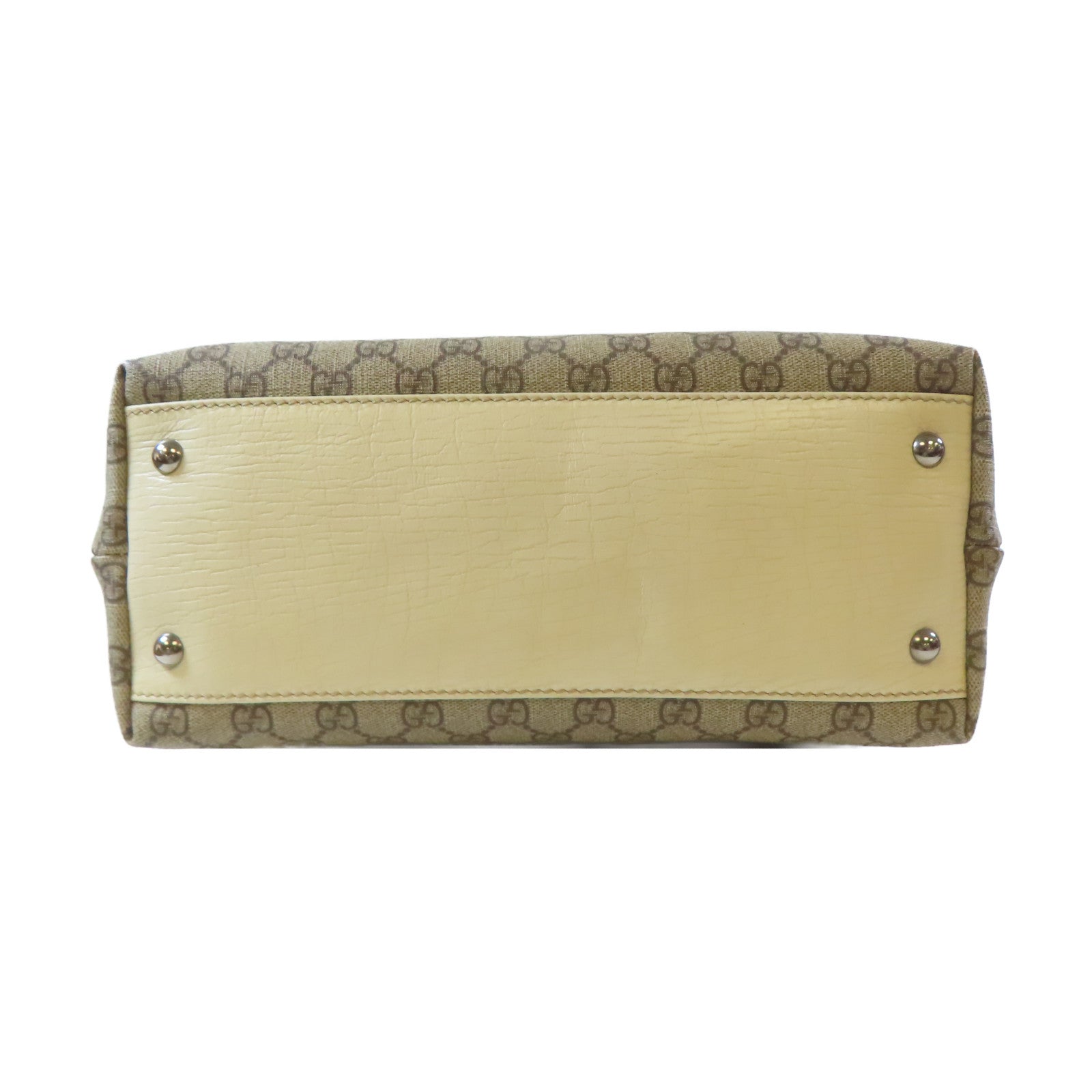 GUCCI 塗層帆布/皮革Tote Bag銀扣手挽袋啡色/白色