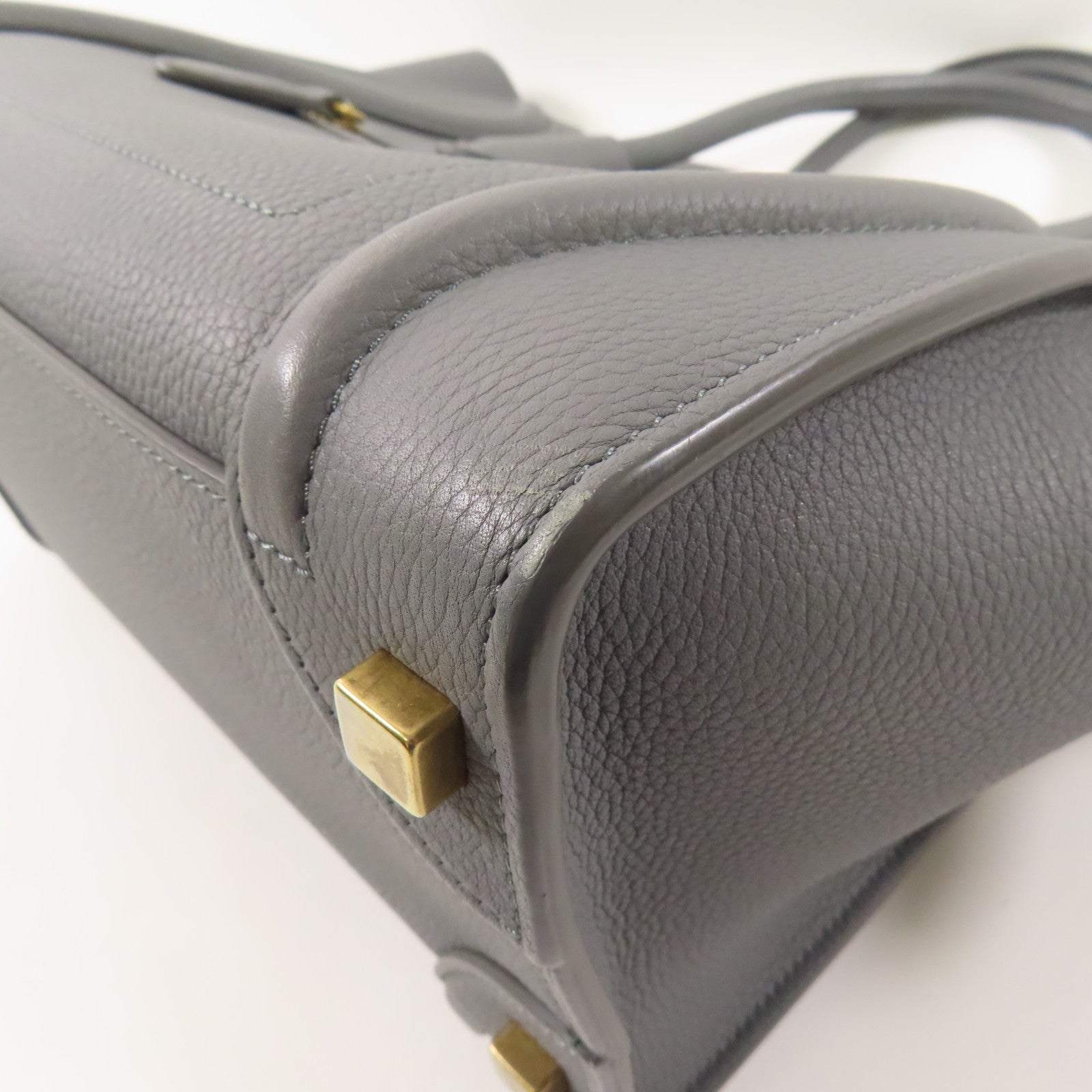 CELINE 牛皮皮革Micro Luggage金扣手挽袋灰色