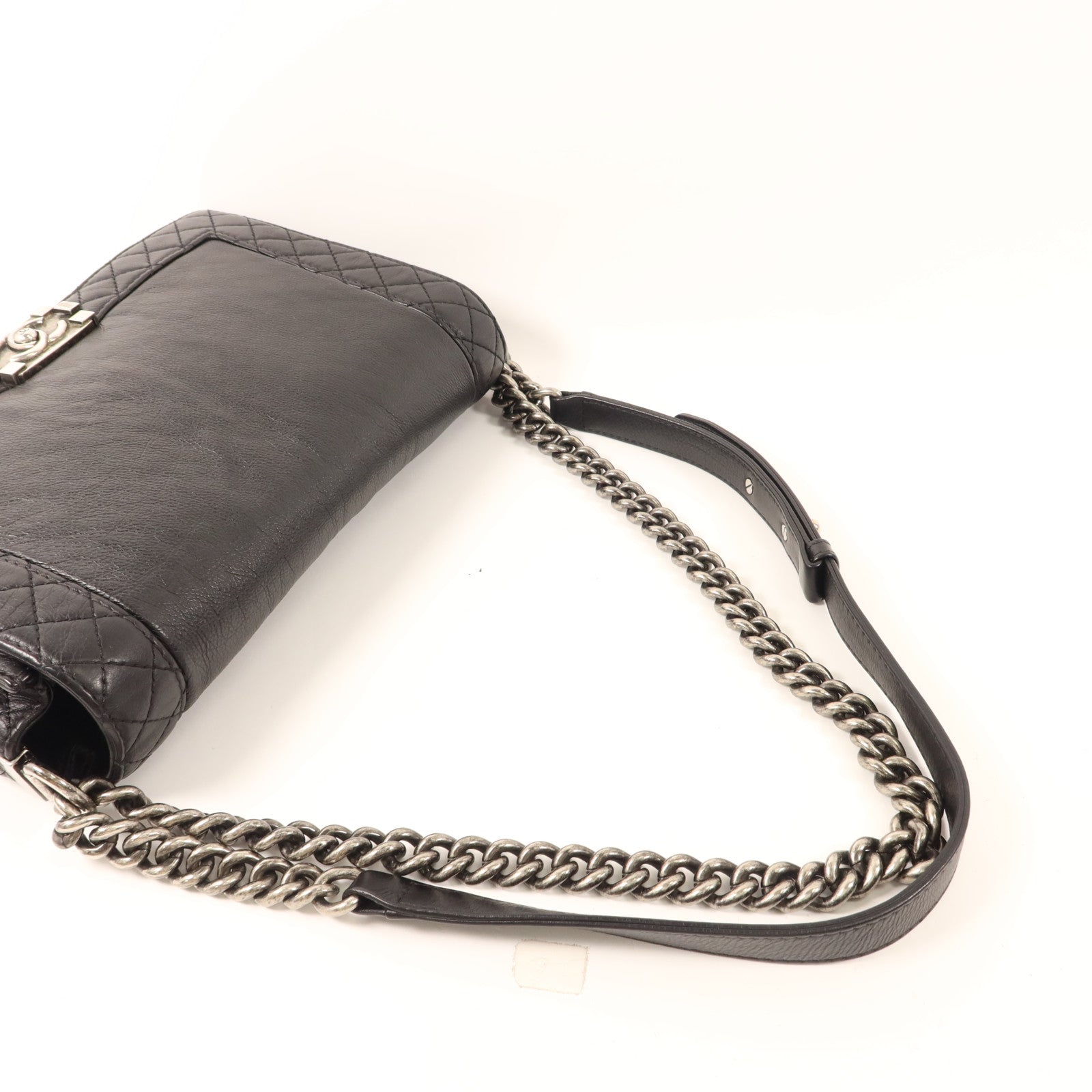 CHANEL 牛皮皮革Boy 28銀扣鏈帶肩背袋