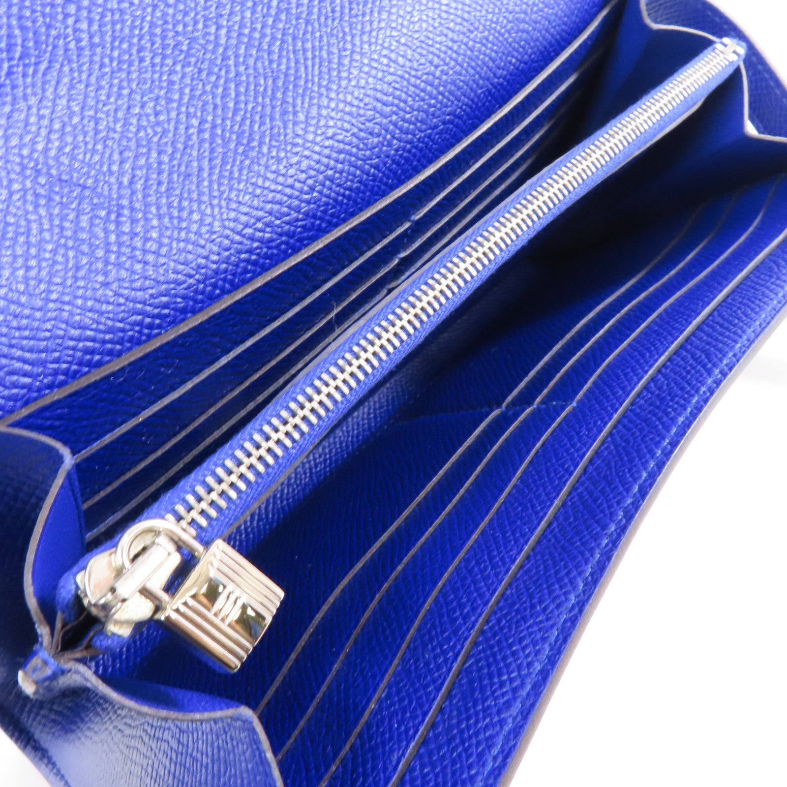 HERMES 【激減優惠】Epsom皮革Kelly Wallet銀扣長錢包Bleu Electrique/藍色