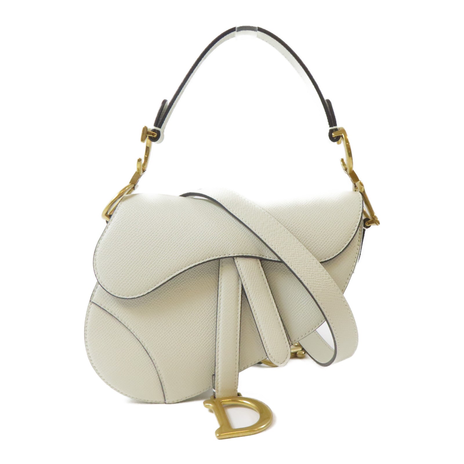 Dior 【激減優惠】牛皮皮革Mini Saddle Bag金扣手挽肩背兩用袋白色