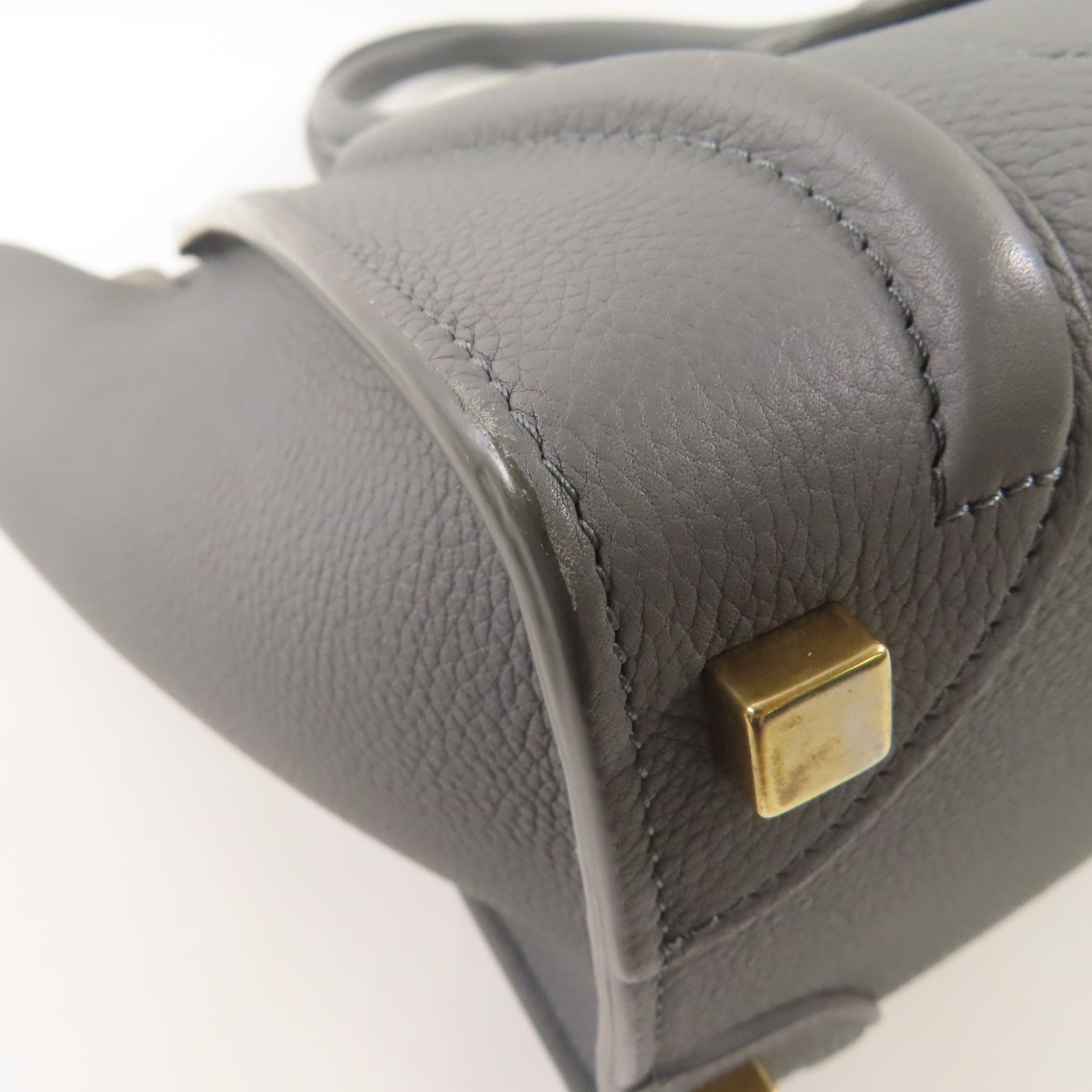 CELINE 牛皮皮革Micro Luggage金扣手挽袋灰色