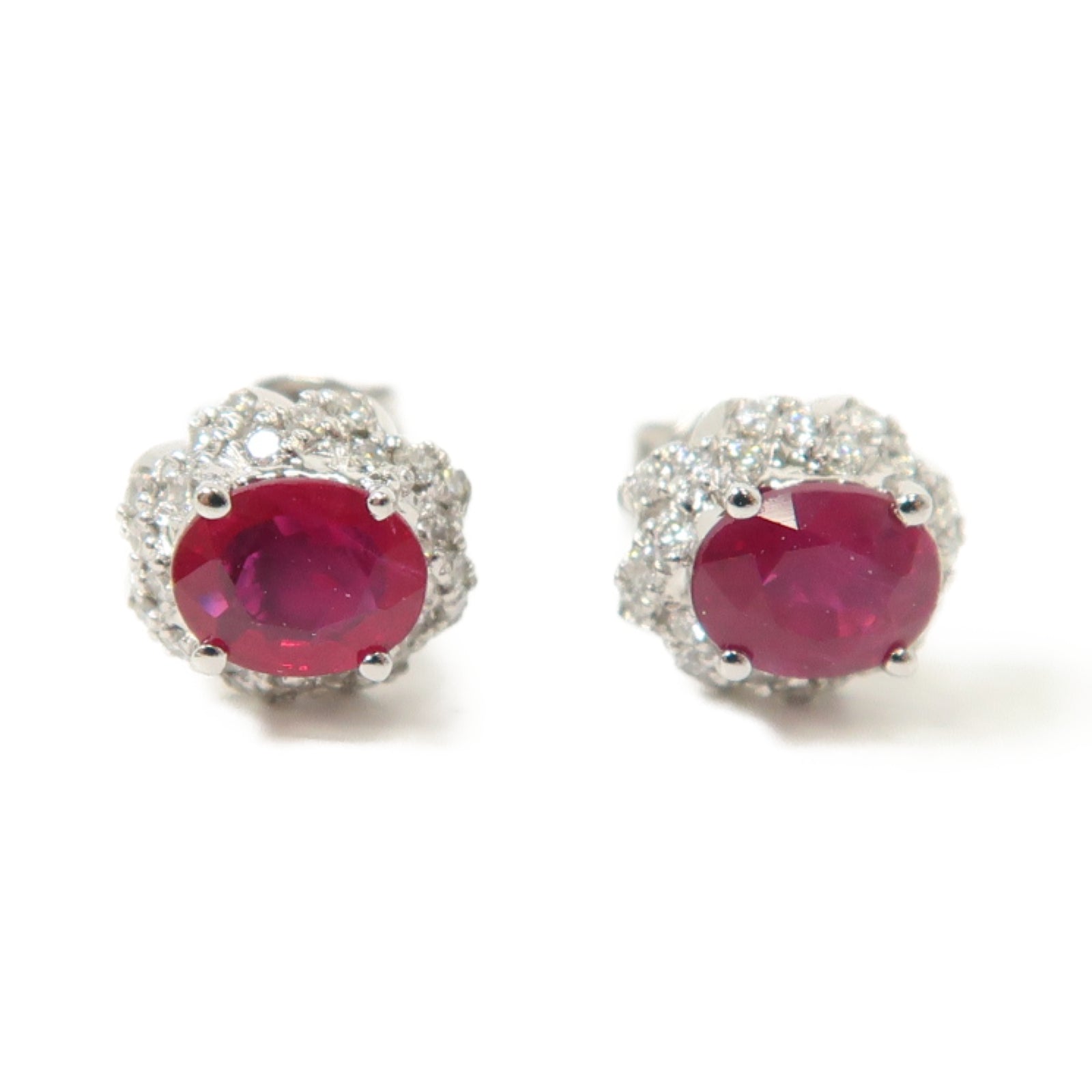 JEWELRY 【激減優惠】18K白金Ruby Diamond Earrings 0.86ct紅寶石/0.18ct鑽石耳環紅色/銀色