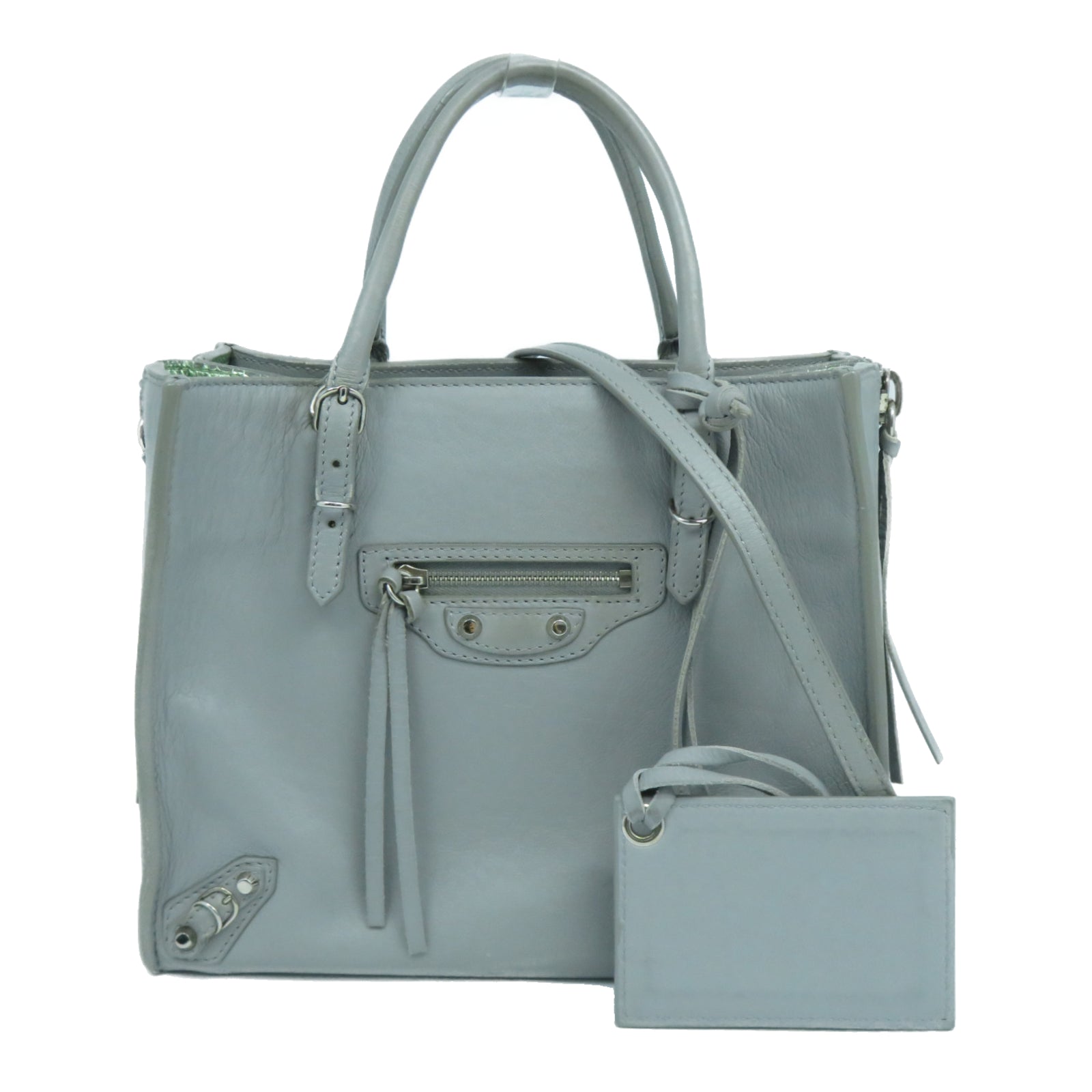 BALENCIAGA 【激減優惠】羊皮皮革Mini Zip Papier銀扣手挽肩背兩用袋灰色