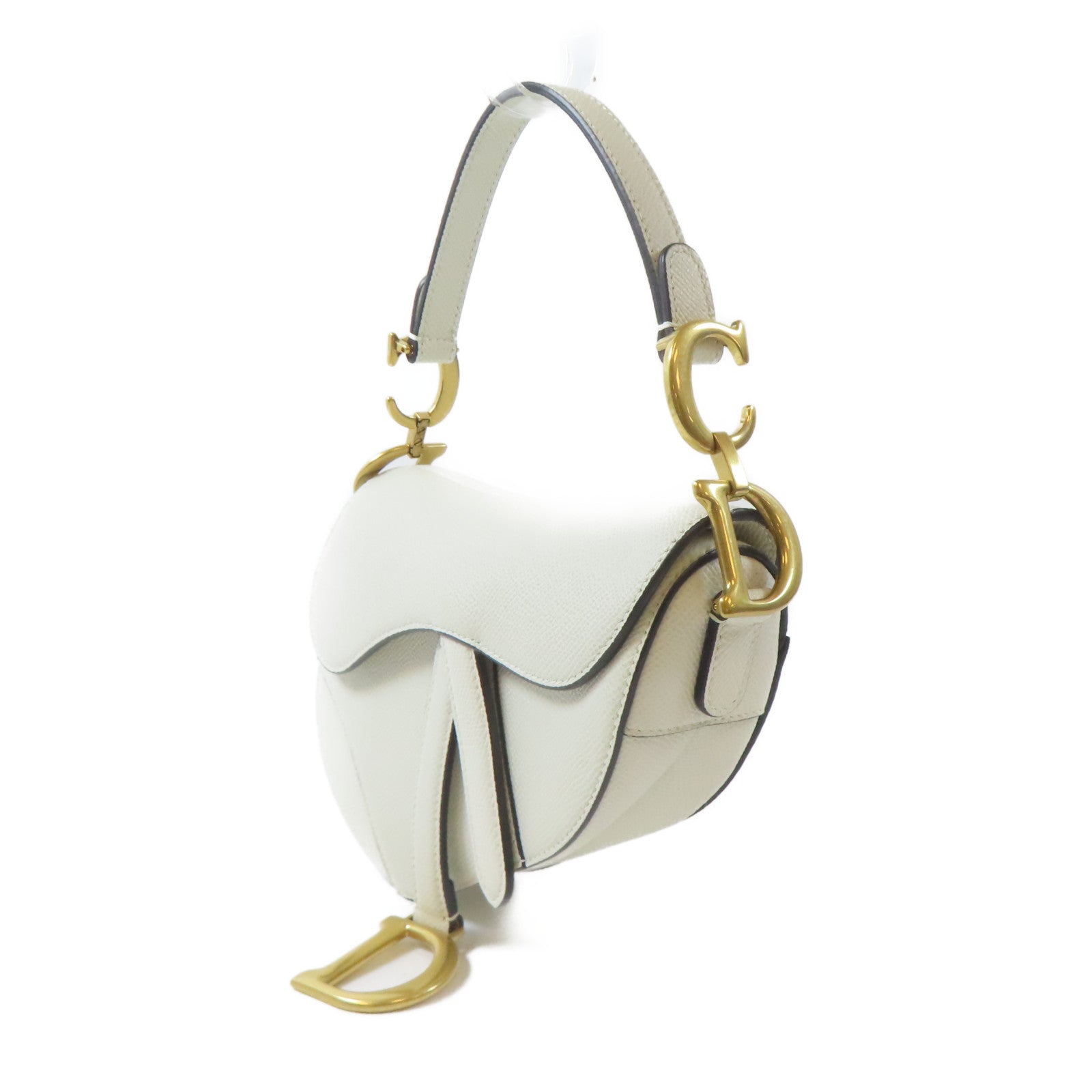 Dior 【激減優惠】牛皮皮革Mini Saddle Bag金扣手挽肩背兩用袋白色