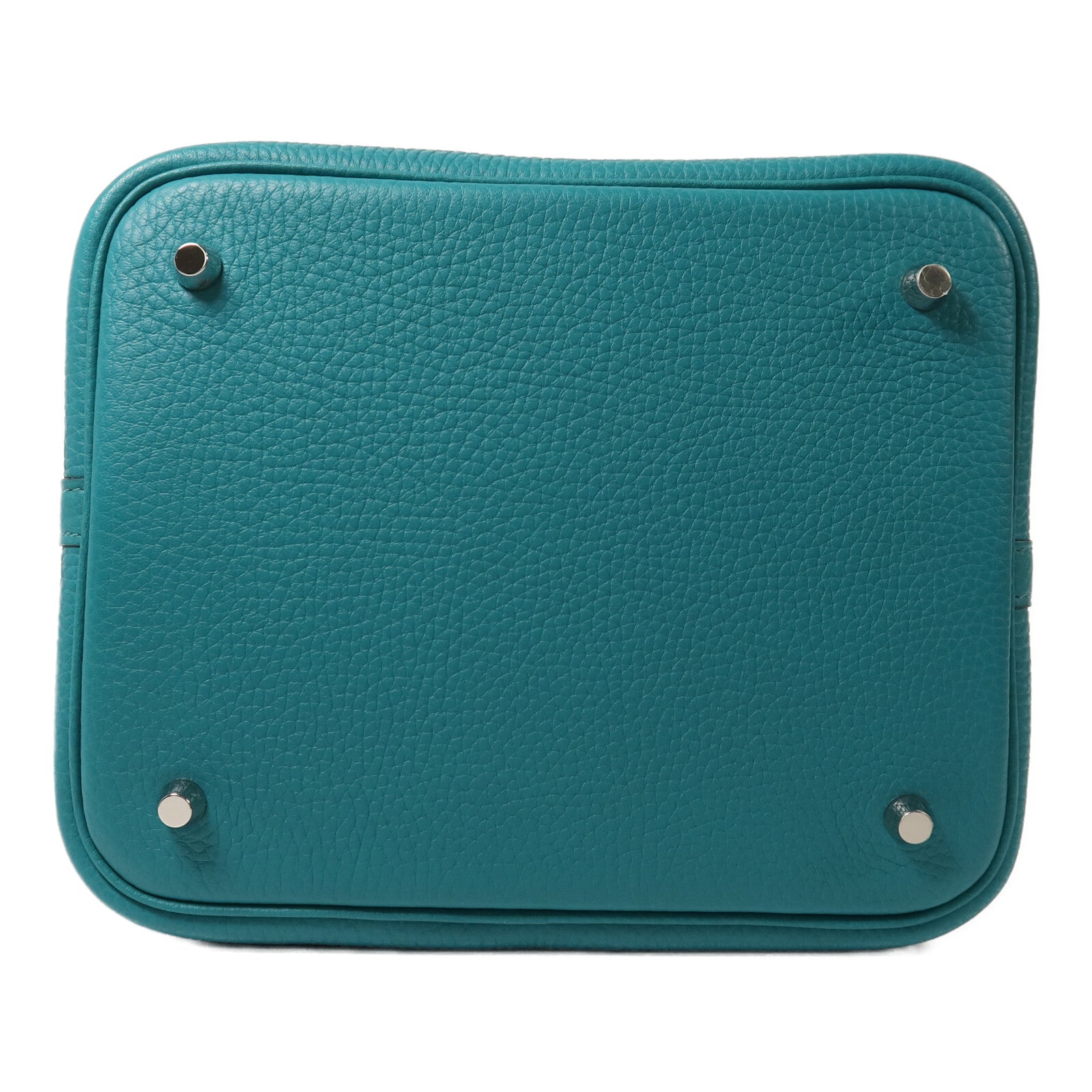 HERMES Clemence皮革Picotin MM銀扣手挽袋Bleu Paon