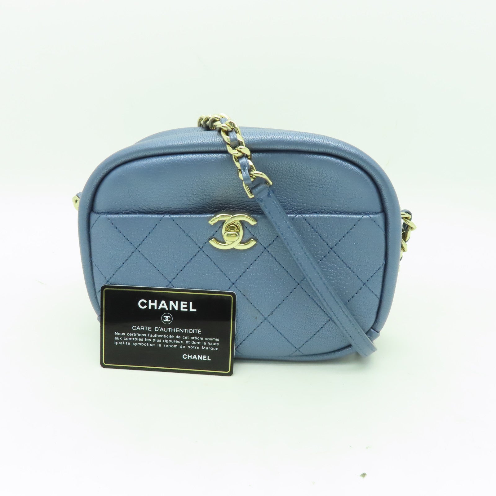 CHANEL 【清倉大減價】皮革Shoulder Bag金扣鏈帶肩背袋淺藍色