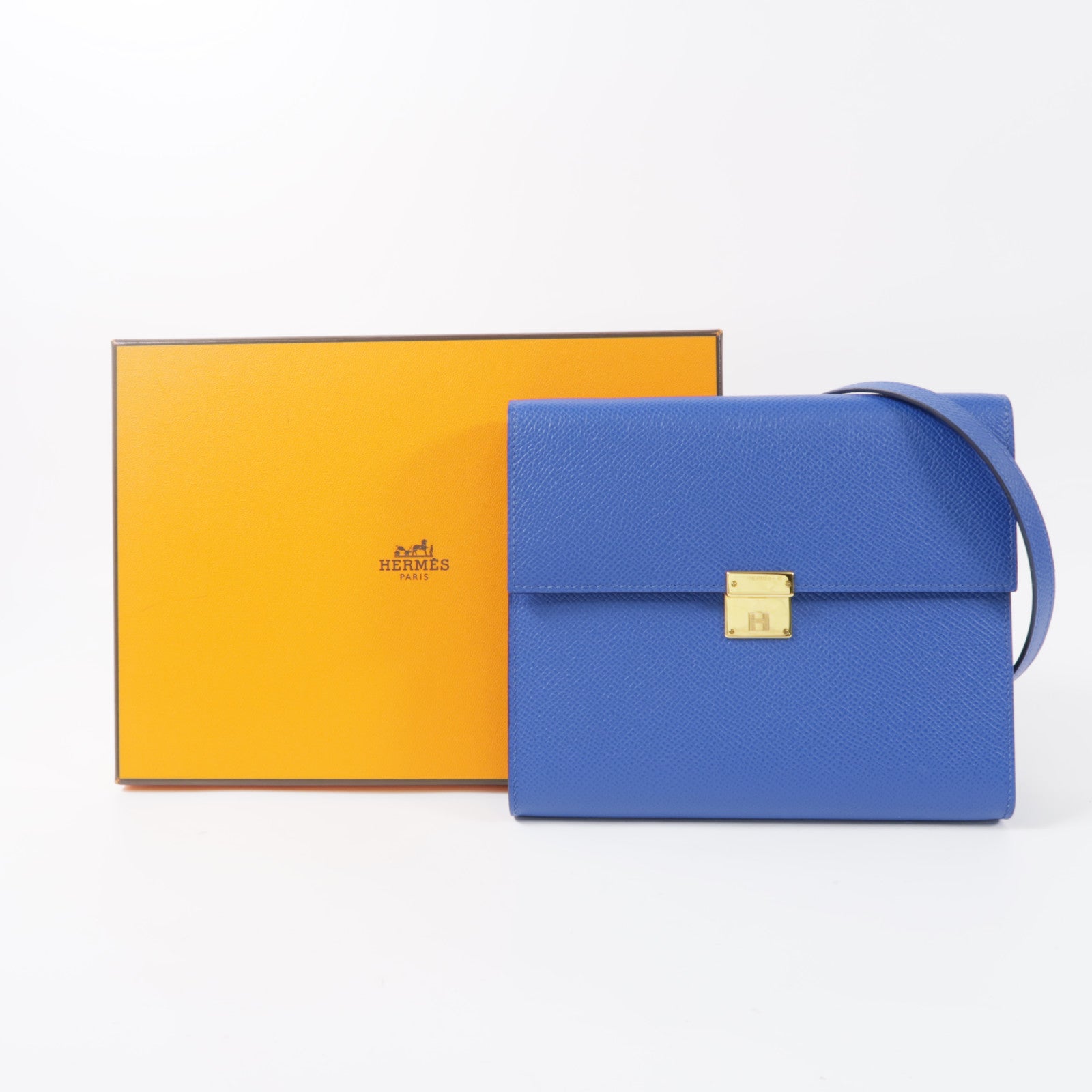 HERMES 【激減優惠】Epsom皮革Clic 16金扣肩背袋71 Bleu France/73 Sapphire