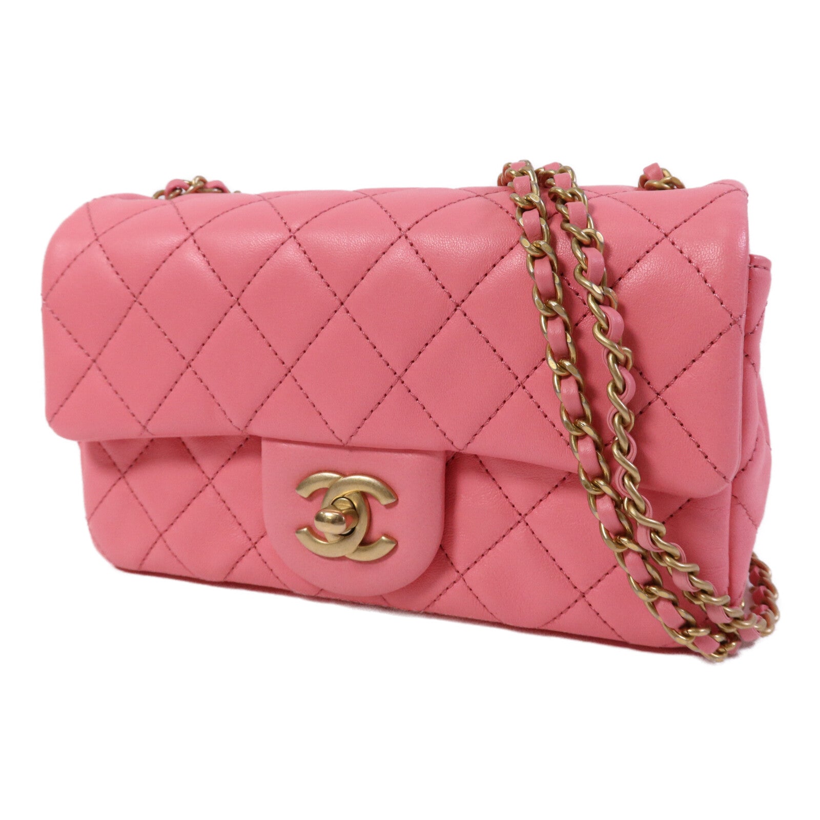 CHANEL 羊皮皮革Mini Flap Bag With Gold Ball金扣鏈帶肩背袋