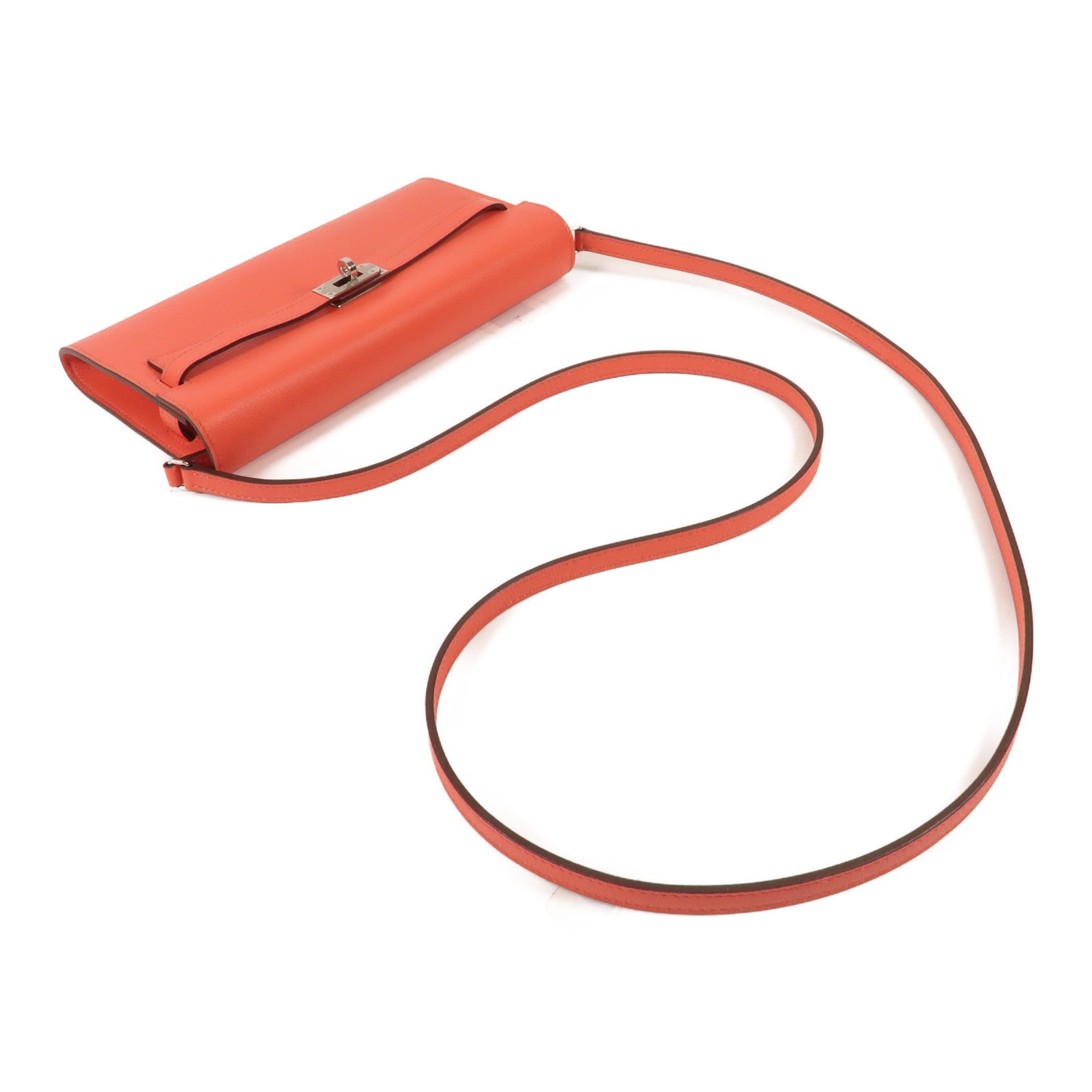 HERMES Clemence皮革Kelly To Go銀扣肩背袋Rose Lipstick