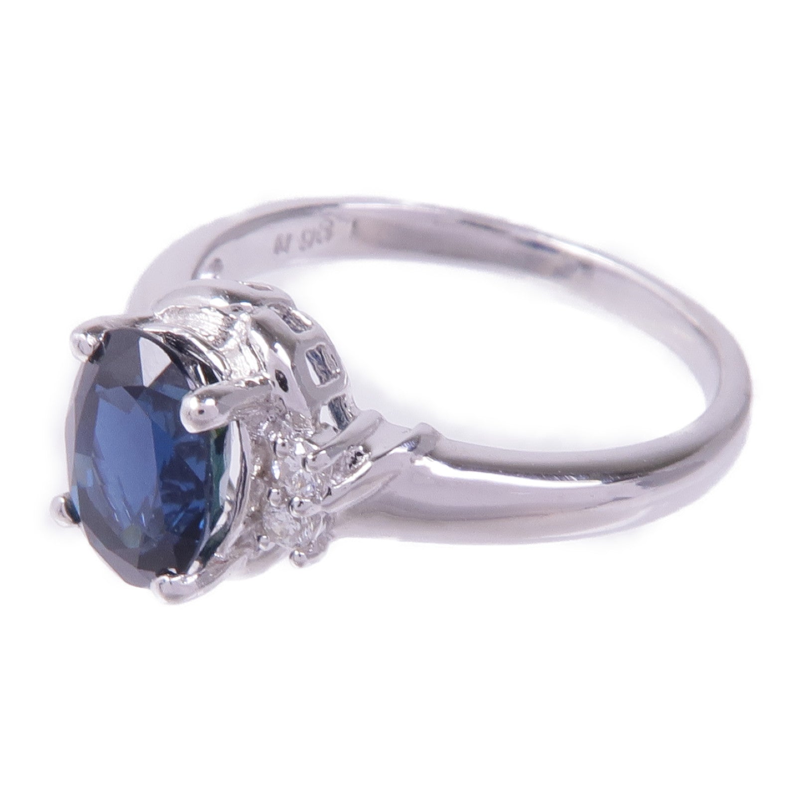 JEWELRY 18K白金Sapphire Diamond Ring藍寶石/鑽石戒指US#7.25