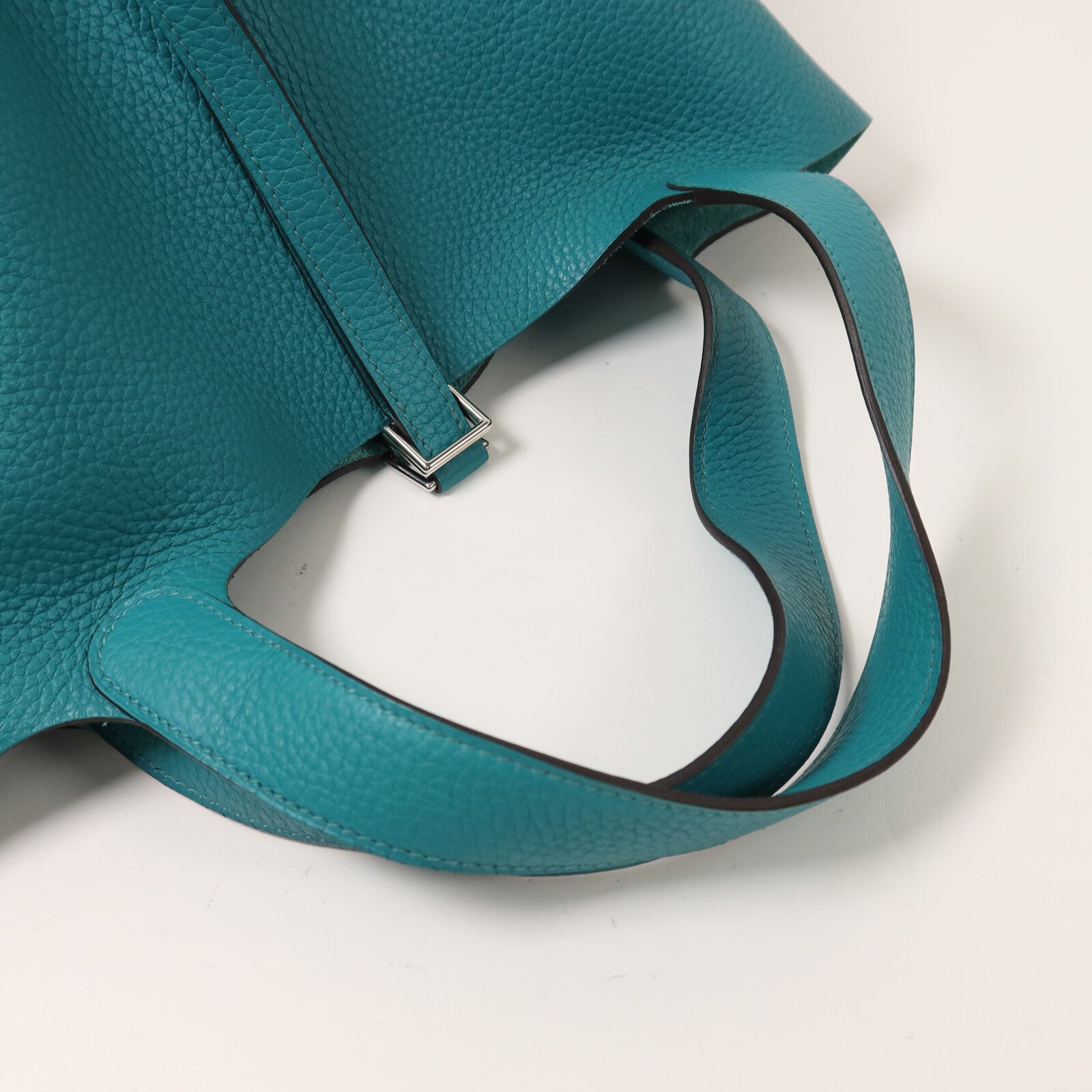 HERMES Clemence皮革Picotin MM銀扣手挽袋Bleu Paon